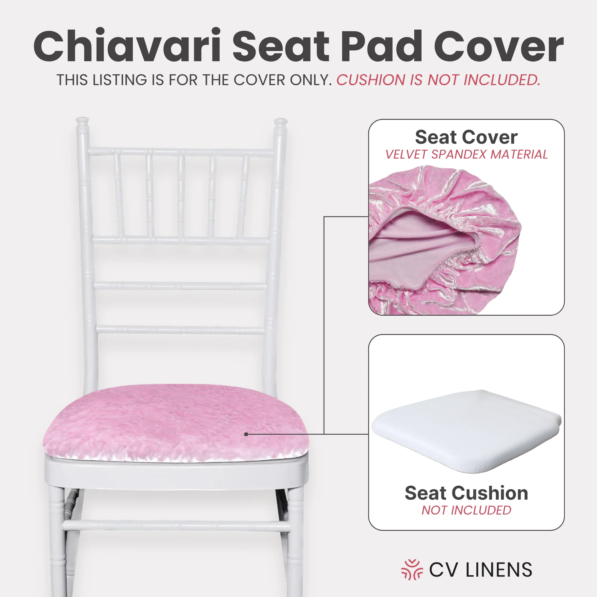 5 pcs/pk Velvet Spandex Chiavari Seat Pad Cover - Pink - Image 3