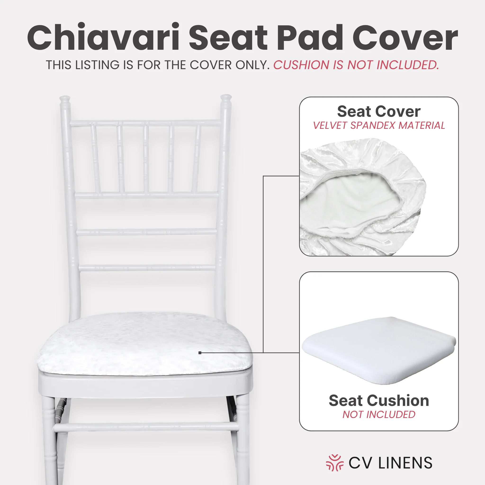5 pcs/pk Velvet Spandex Chiavari Seat Pad Cover - White - Image 3