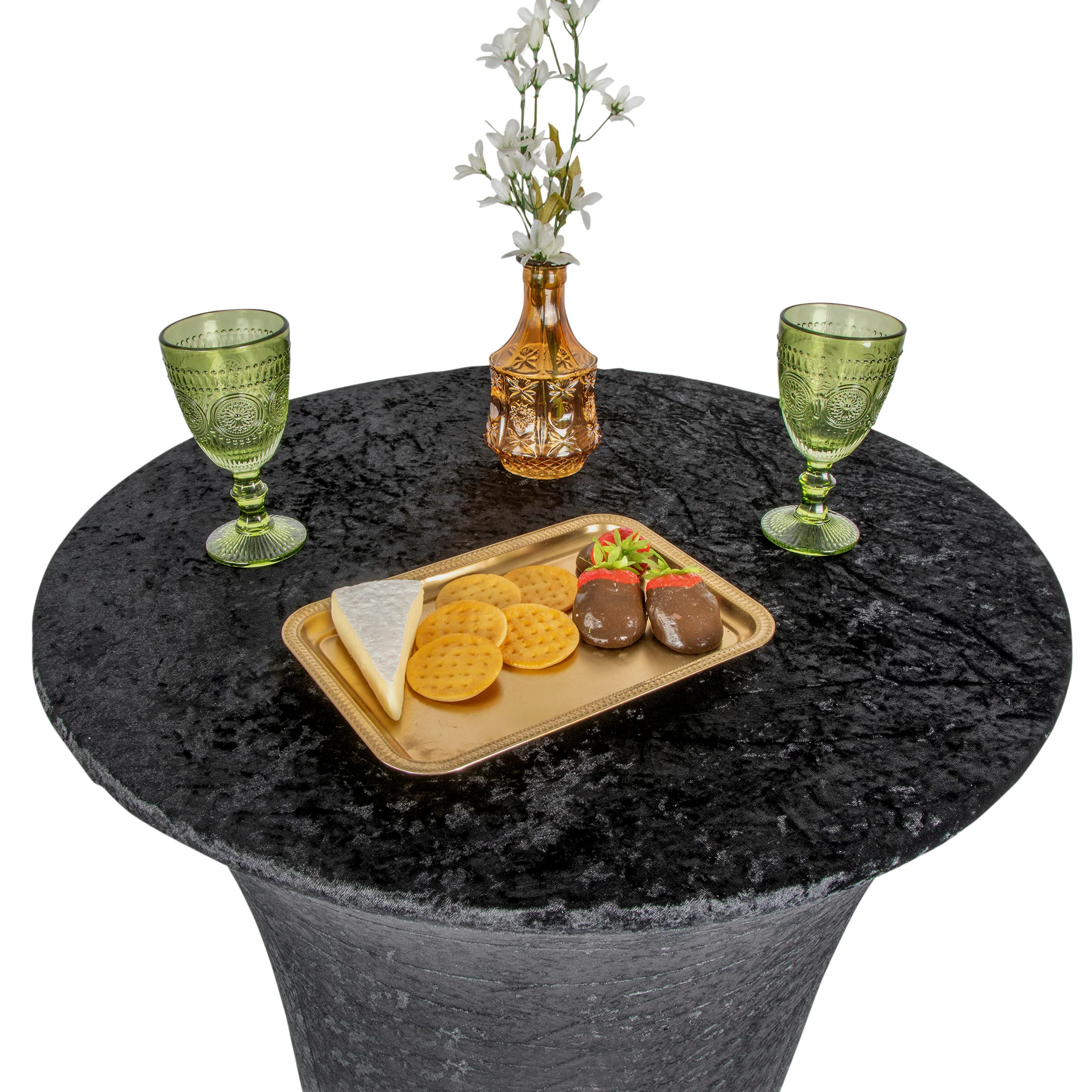 Velvet Spandex Cocktail Table Cover 32" Round - Black - Image 2