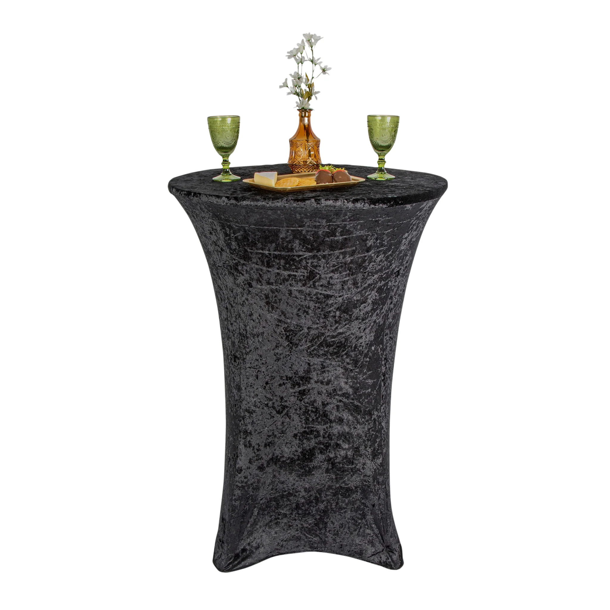 Velvet Spandex Cocktail Table Cover 32" Round - Black - Image 3