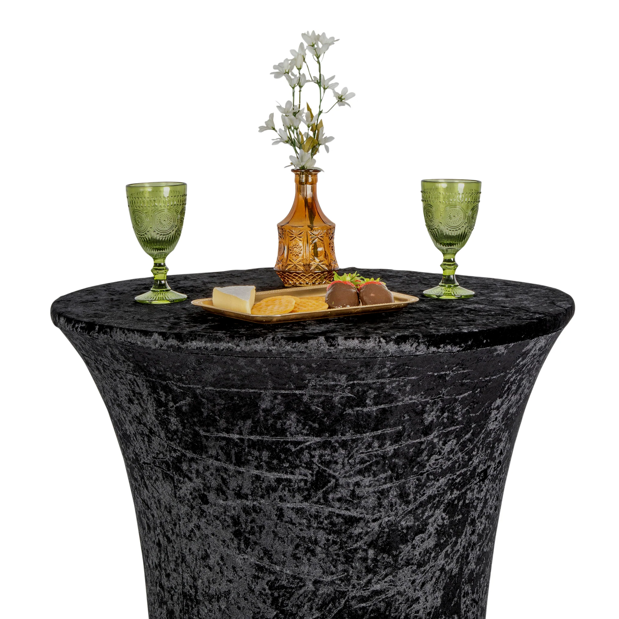 Velvet Spandex Cocktail Table Cover 32" Round - Black - Image 4