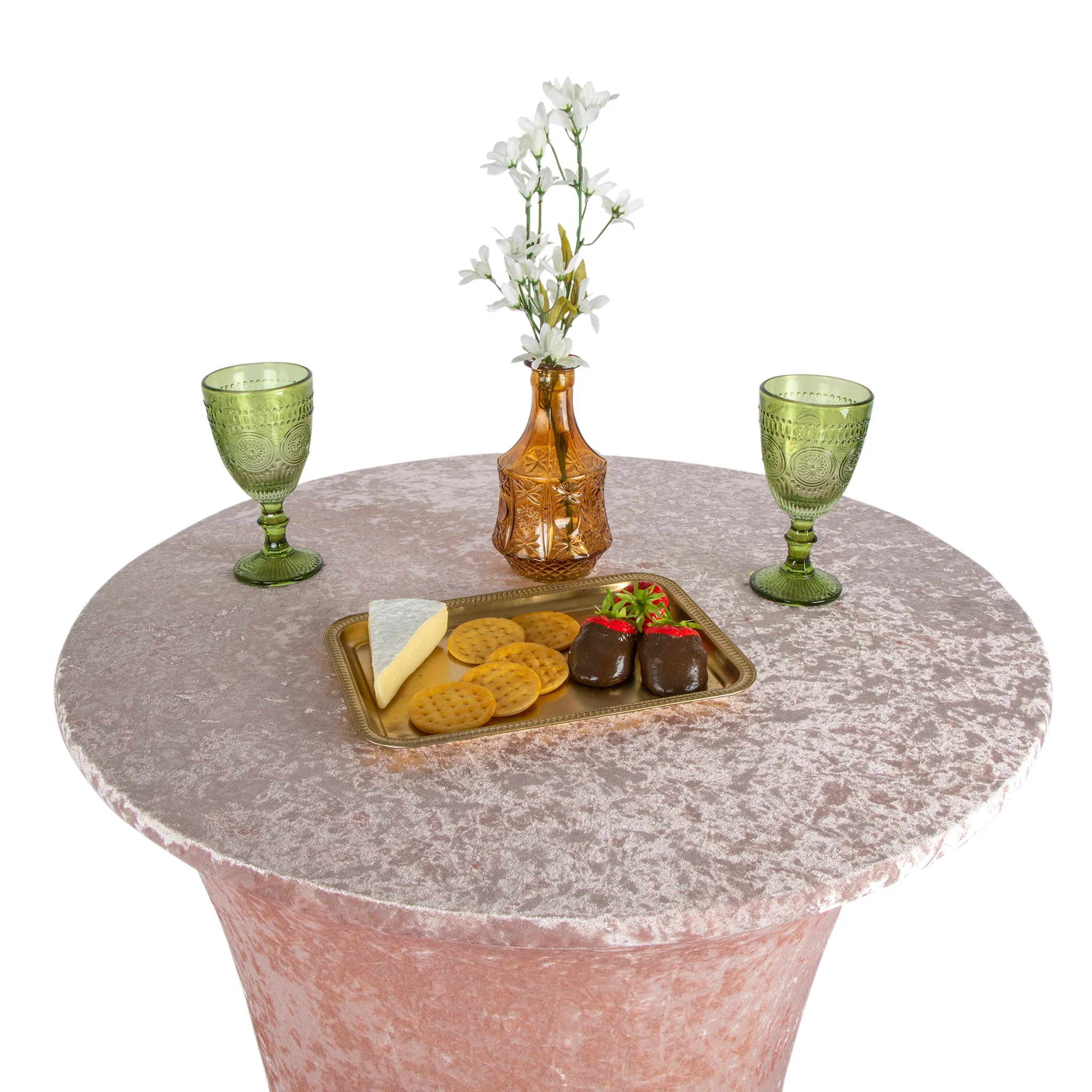 Velvet Spandex Cocktail Table Cover 32" Round - Blush/Rose Gold - Image 5