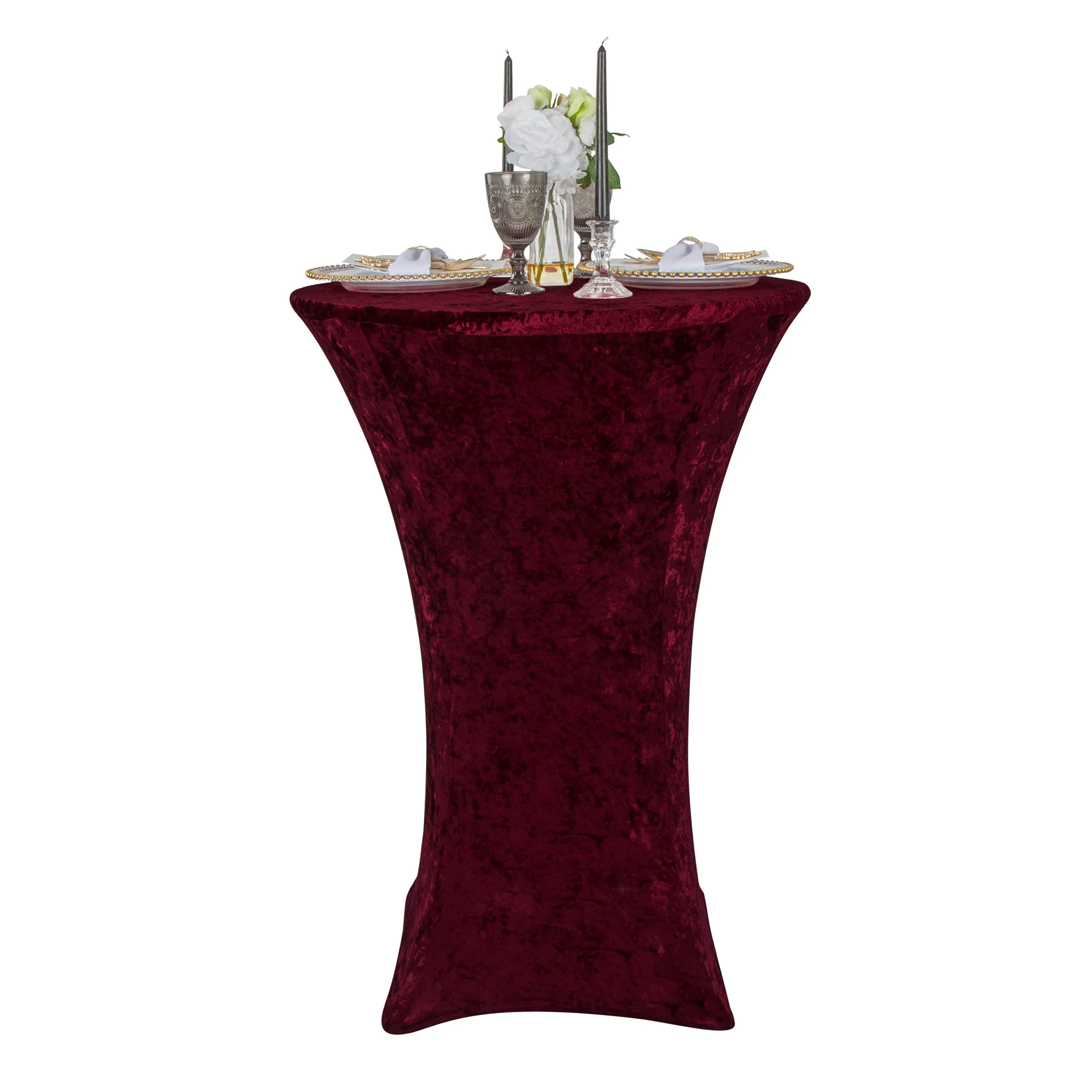 Velvet Spandex Cocktail Table Cover 32" Round - Burgundy - Image 3