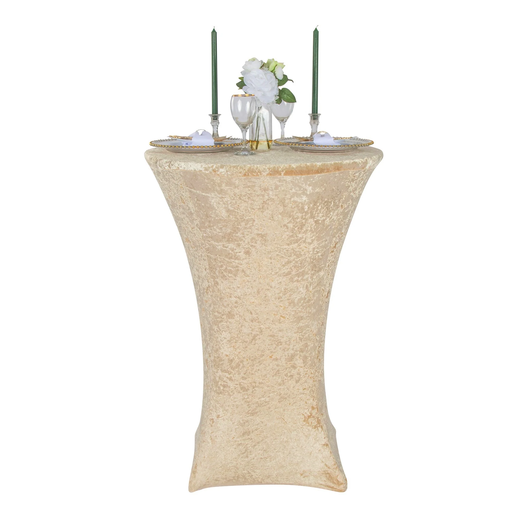 Velvet Spandex Cocktail Table Cover 32" Round - Champagne - Image 3