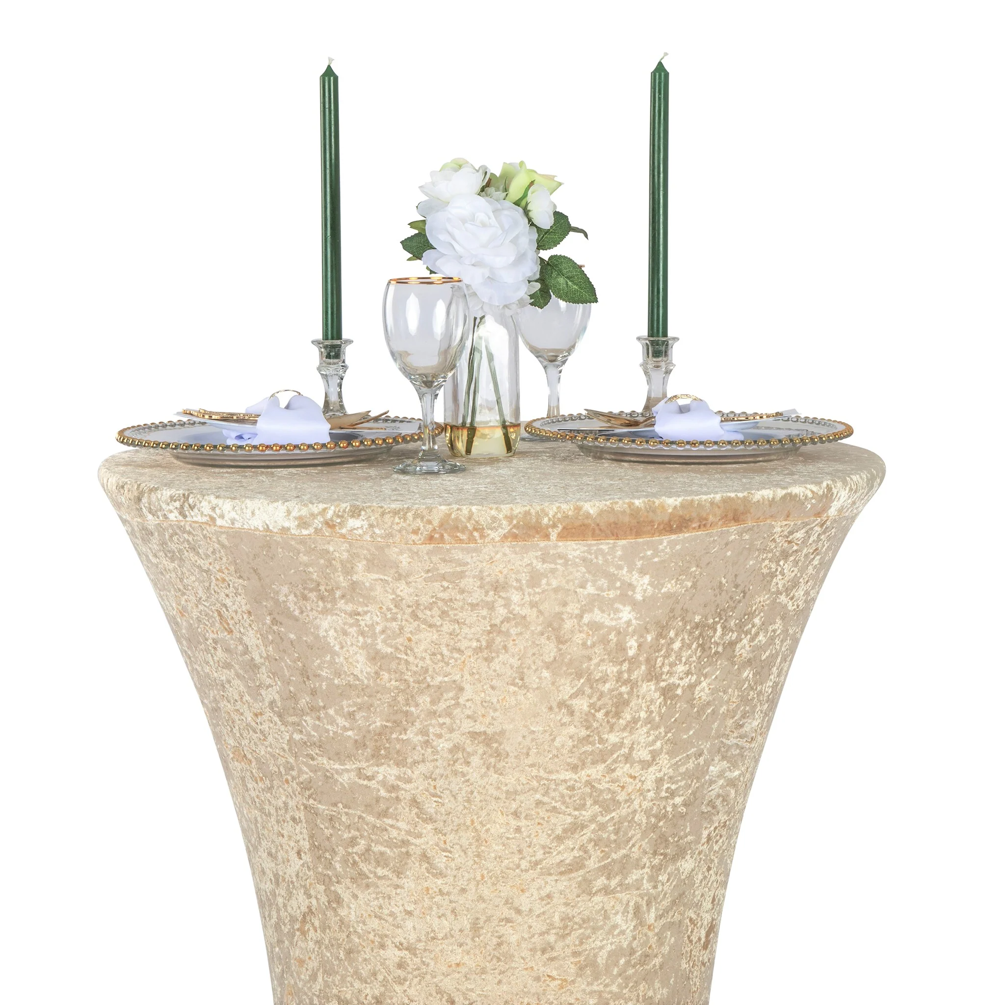 Velvet Spandex Cocktail Table Cover 32" Round - Champagne - Image 4