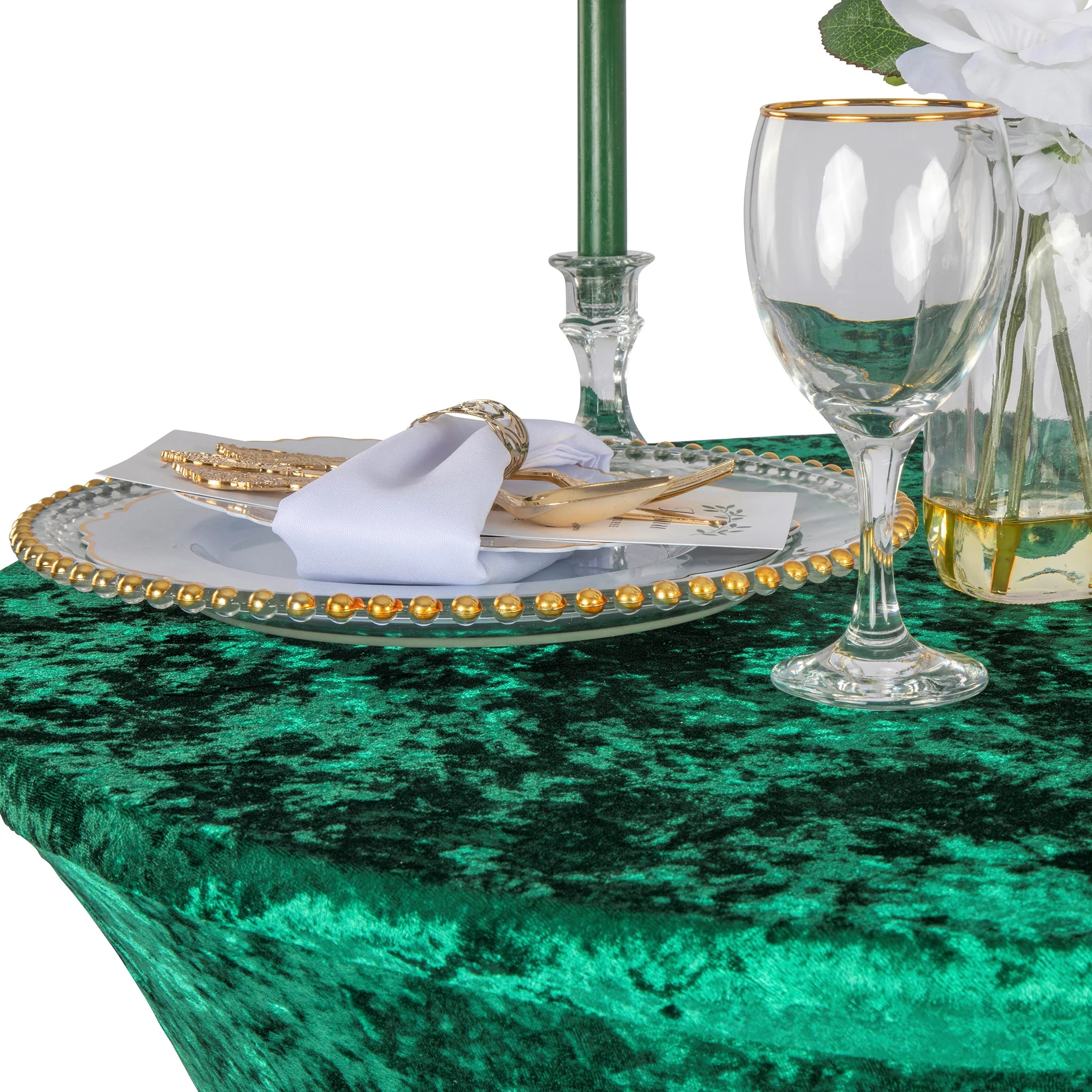 Velvet Spandex Cocktail Table Cover 32" Round - Emerald Green - Image 2