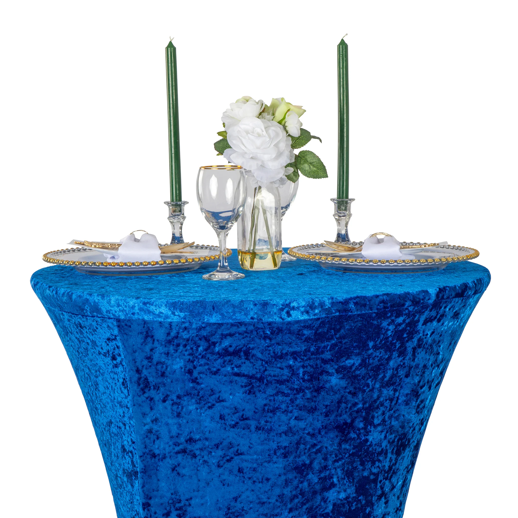 Velvet Spandex Cocktail Table Cover 32" Round - Royal Blue - Image 3