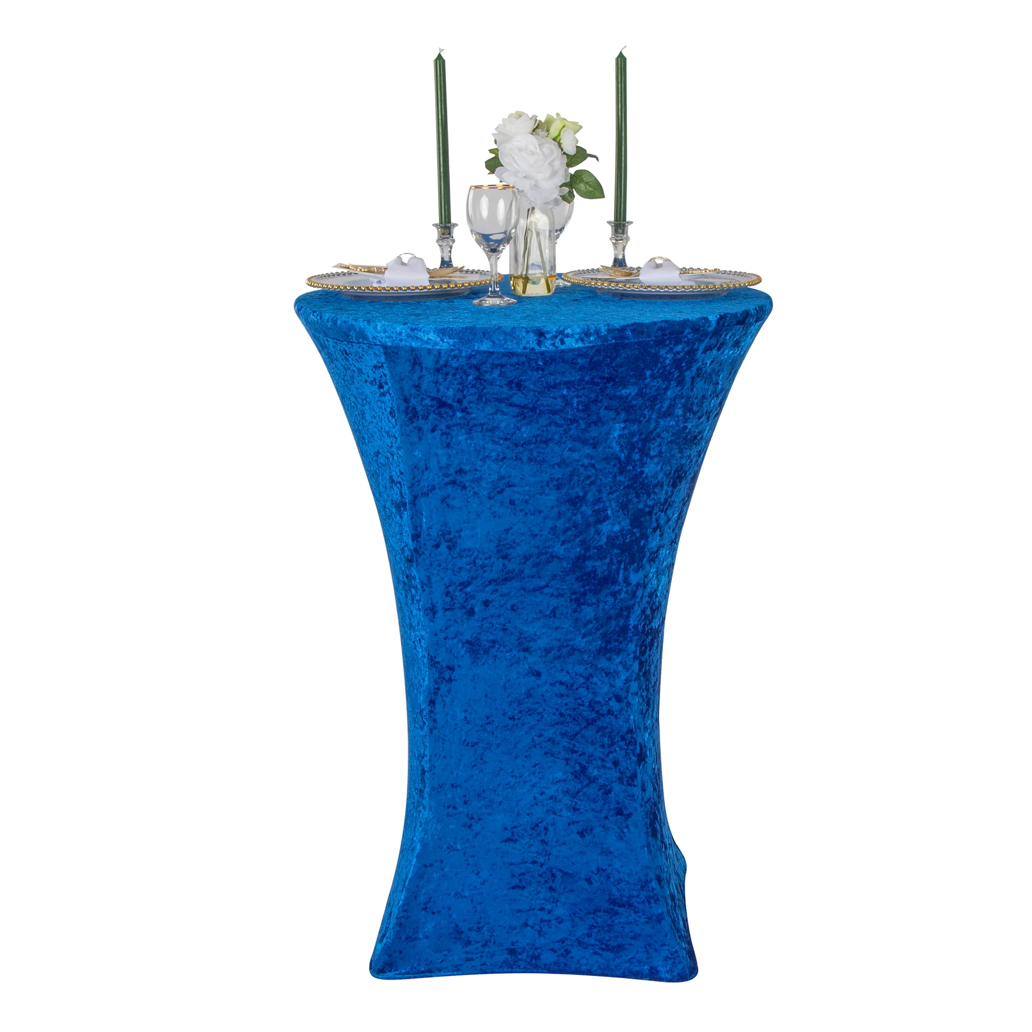Velvet Spandex Cocktail Table Cover 32" Round - Royal Blue - Image 4