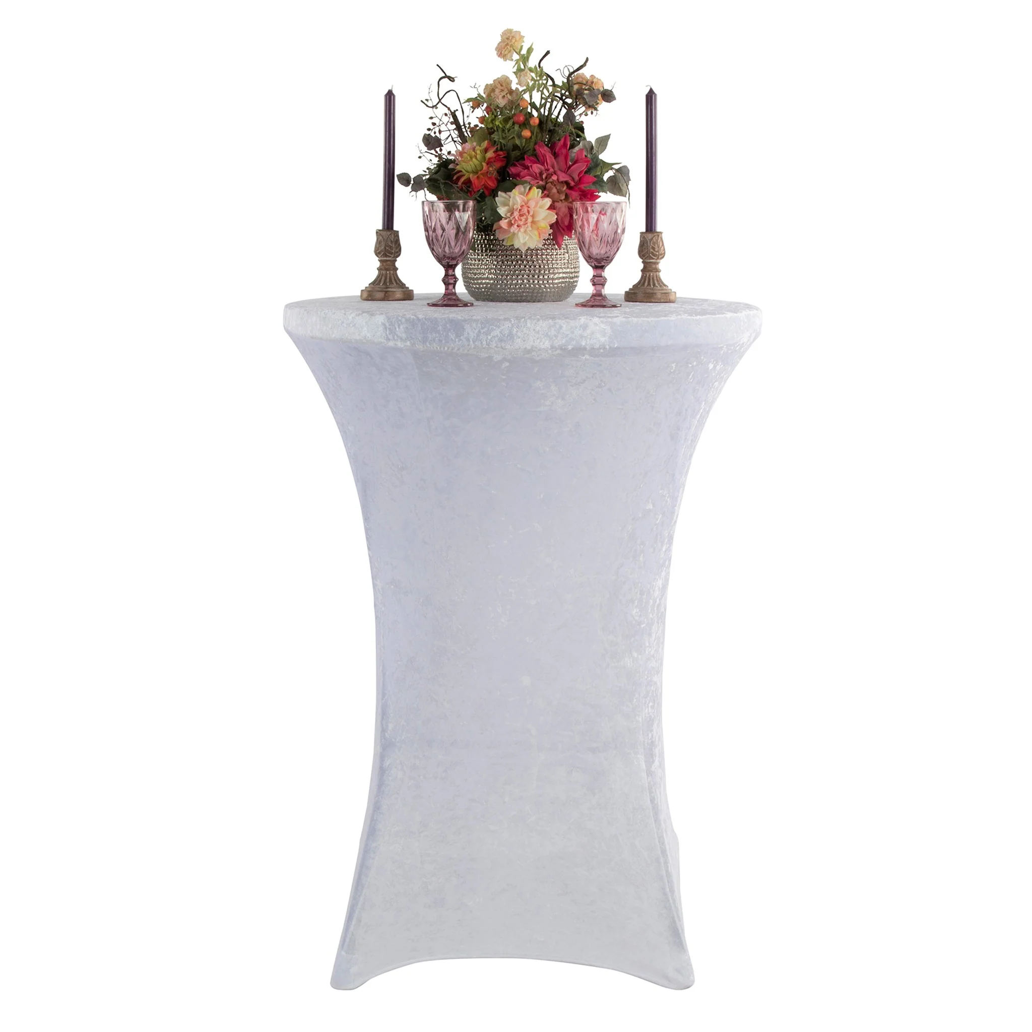 Velvet Spandex Cocktail Table Cover 32" Round - White - Image 2