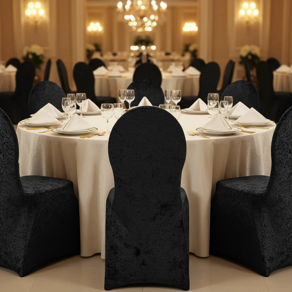 Velvet Stretch Spandex Banquet Chair Cover - Black - Image 2