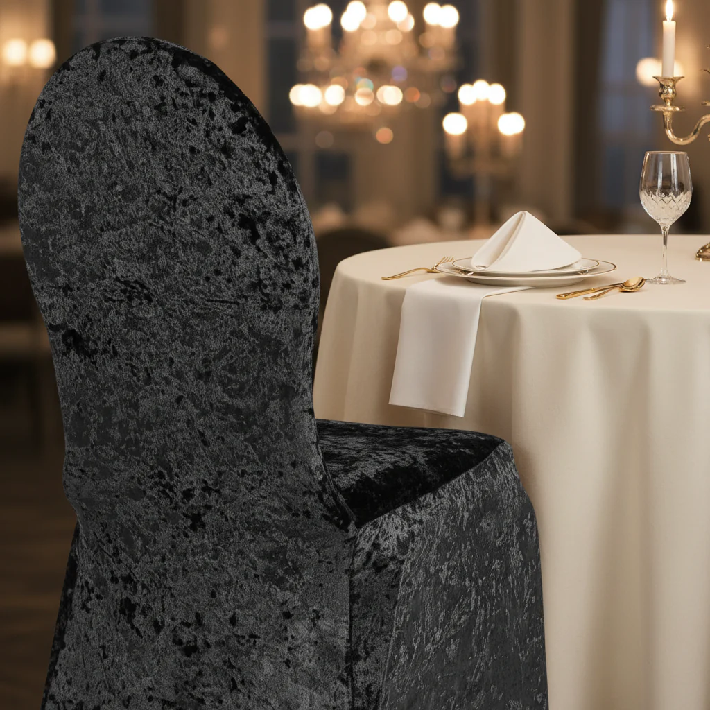 Velvet Stretch Spandex Banquet Chair Cover - Black - Image 3