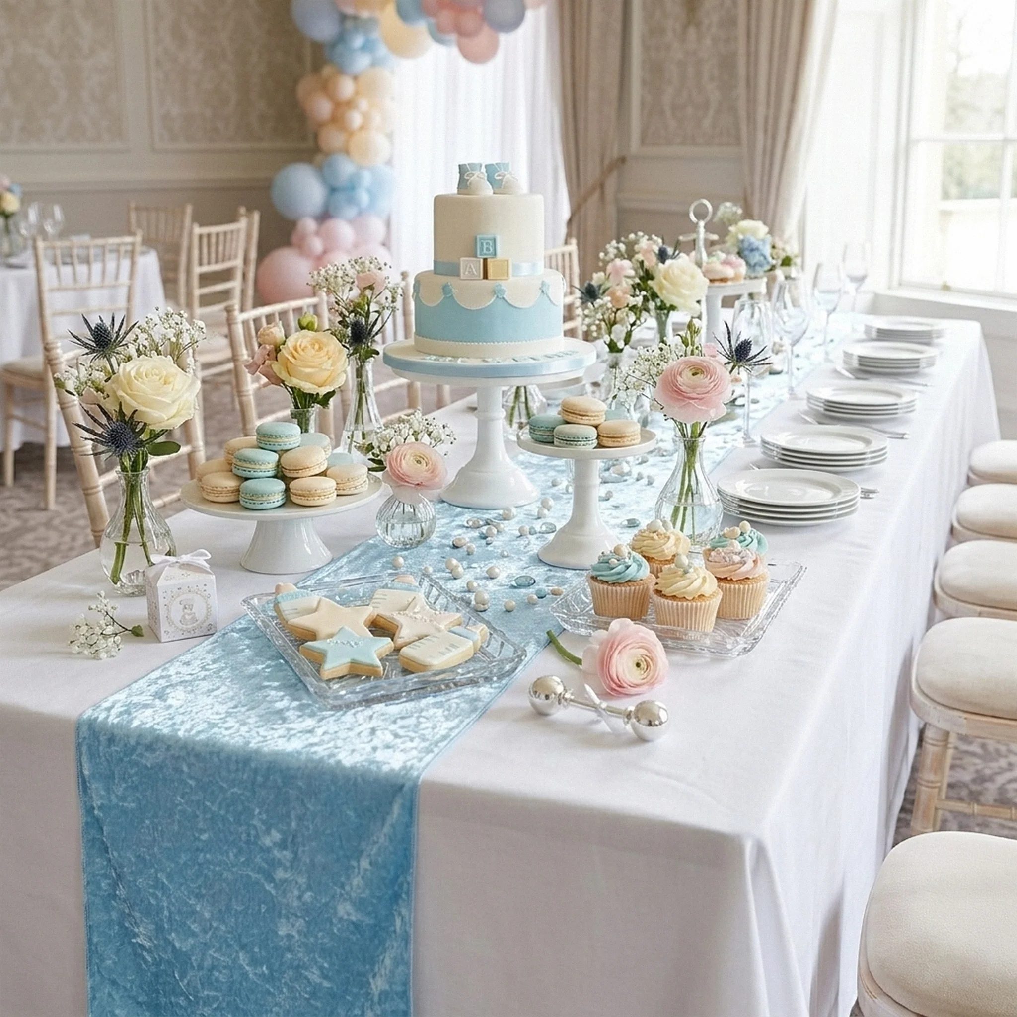 Velvet Table Runner - Baby Blue - Image 2
