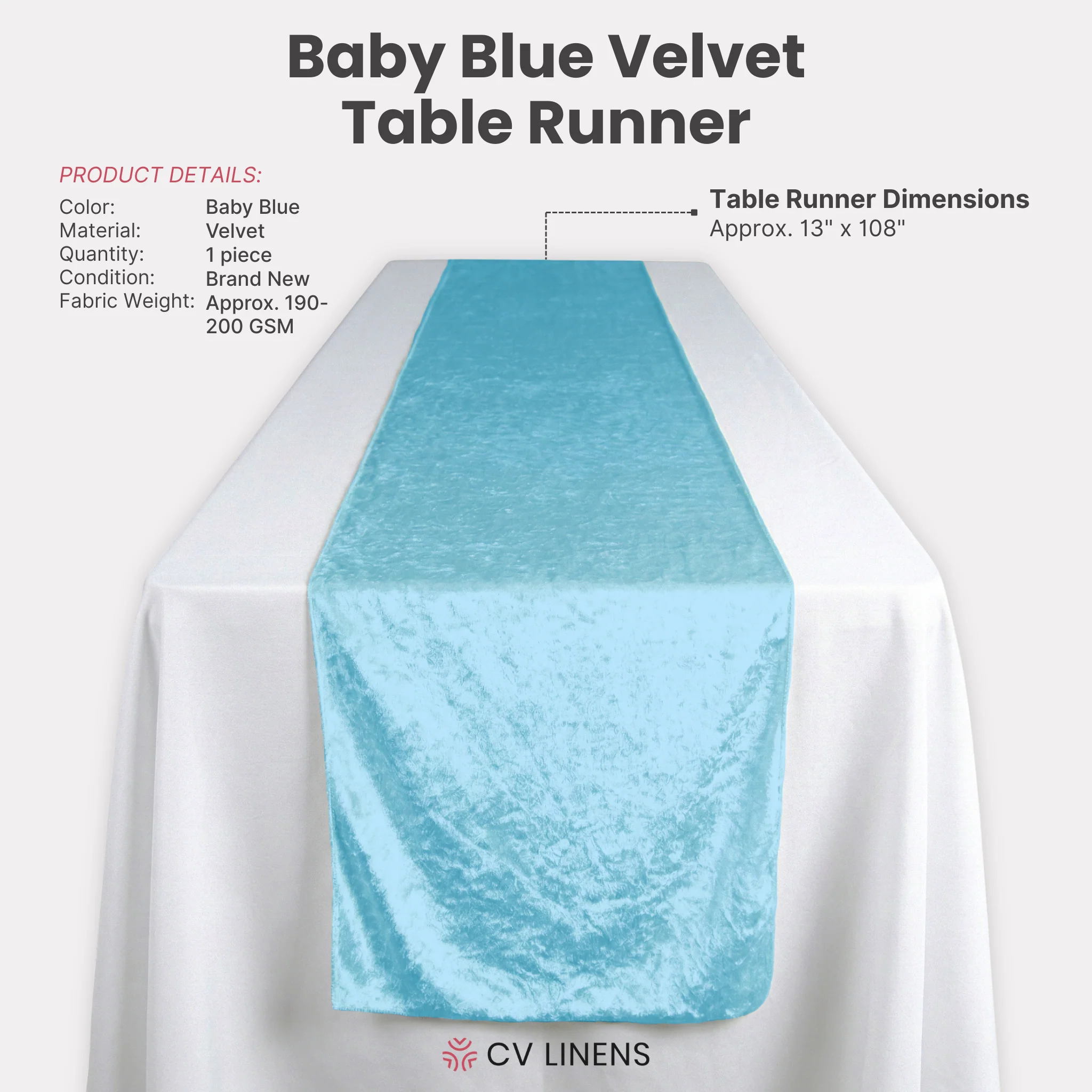 Velvet Table Runner - Baby Blue - Image 3