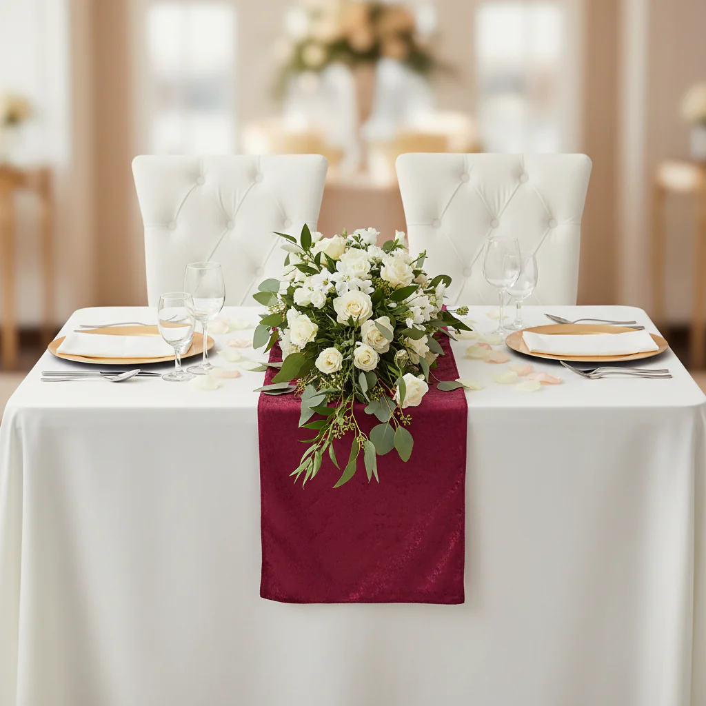 Velvet Table Runner - Burgundy