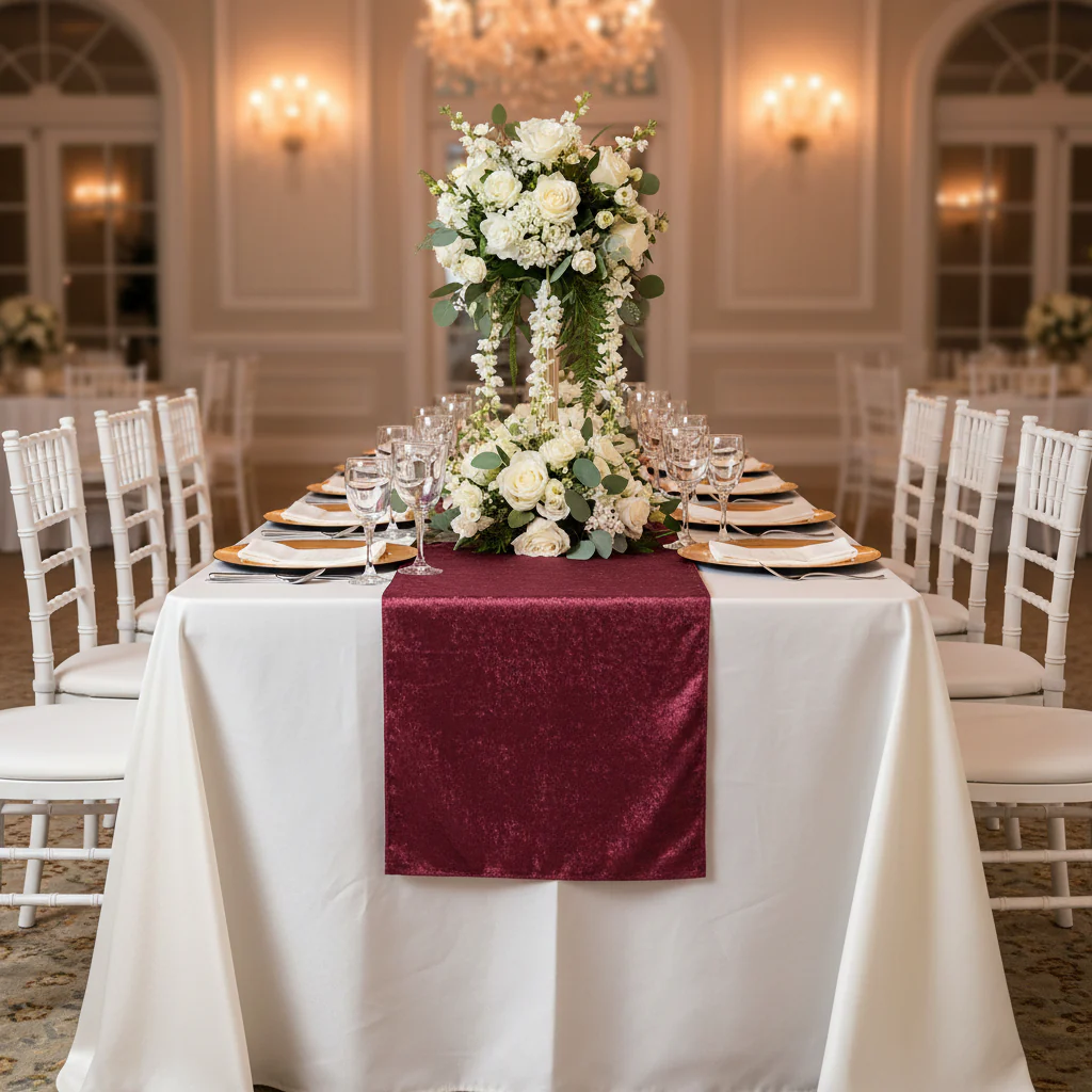 Velvet Table Runner - Burgundy - Image 4
