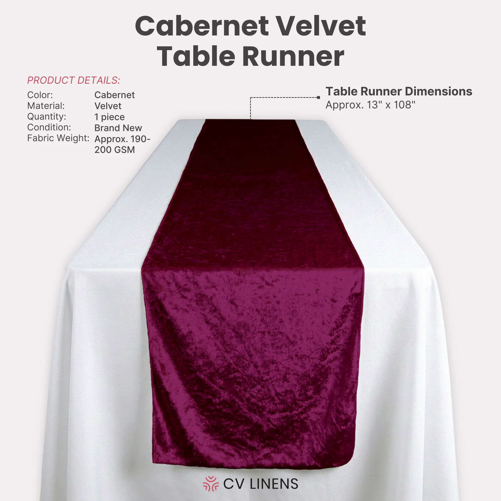 Velvet Table Runner - Cabernet - Image 4