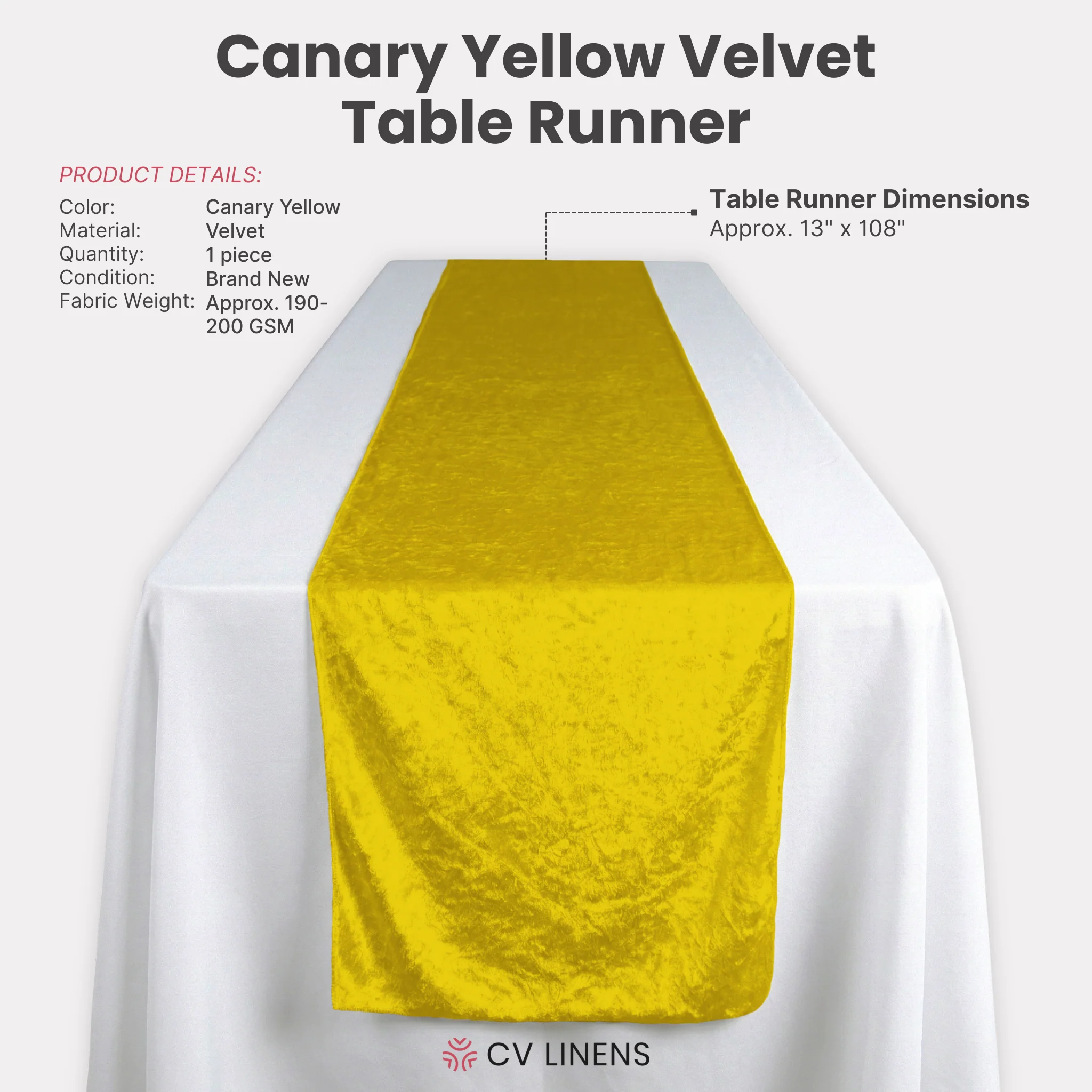 Velvet Table Runner - Canary Yellow - Image 3