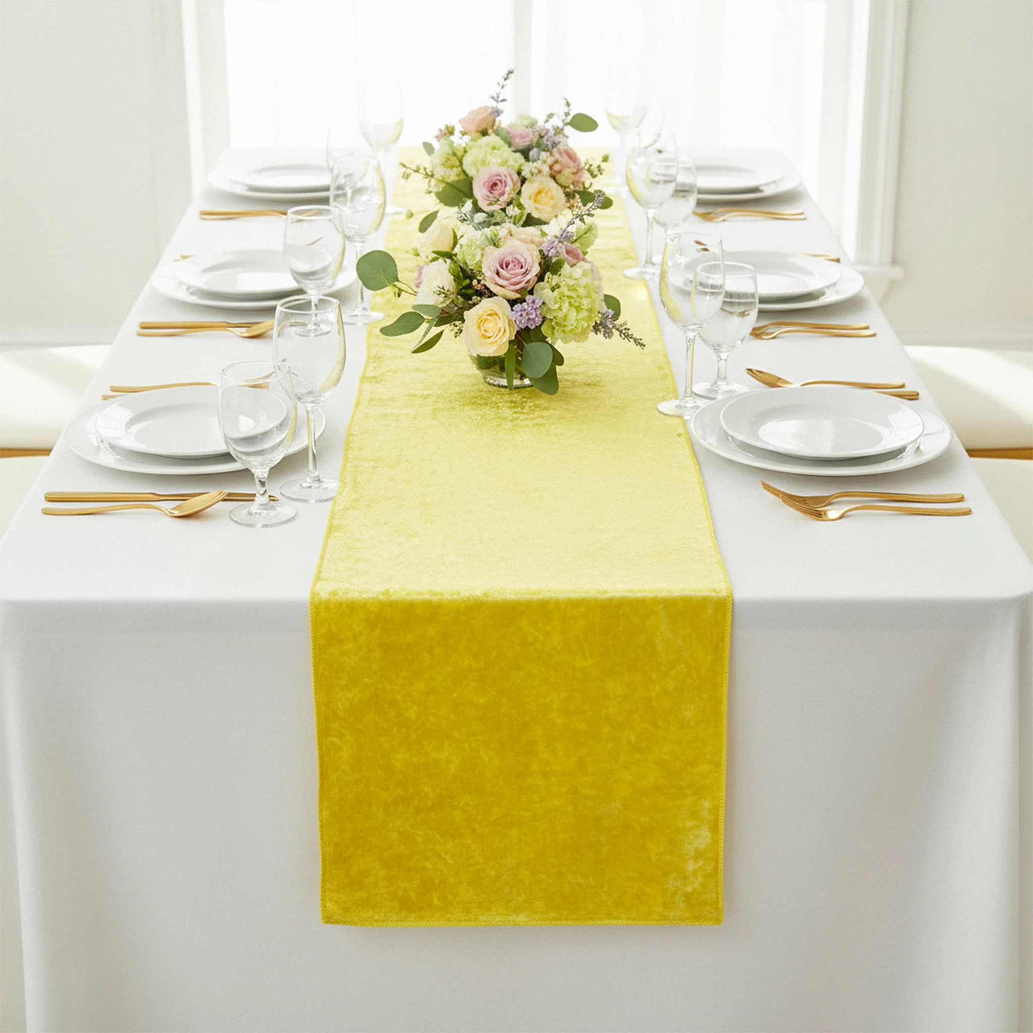 Velvet Table Runner - Canary Yellow - Image 4