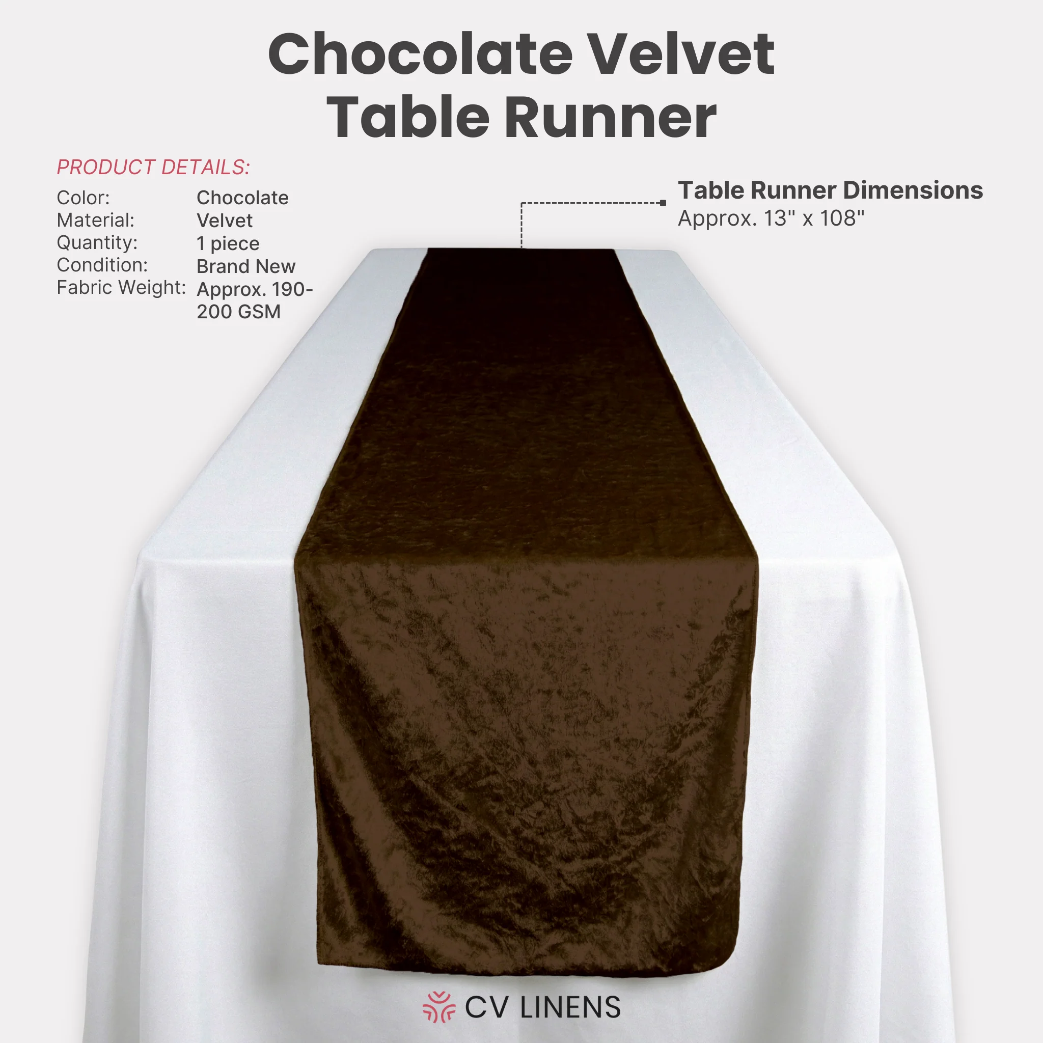 Velvet Table Runner - Chocolate - Image 3
