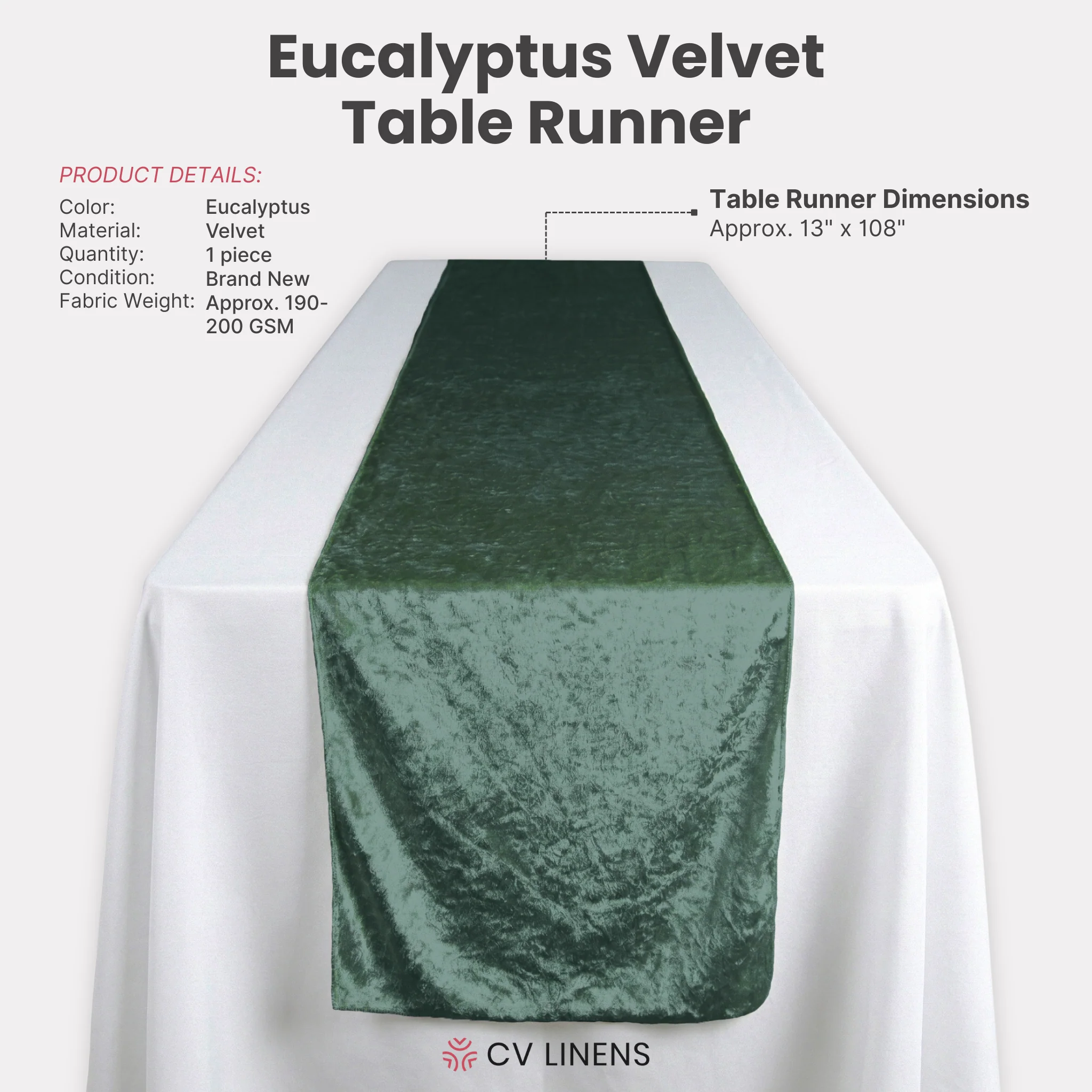 Velvet Table Runner - Eucalyptus - Image 4