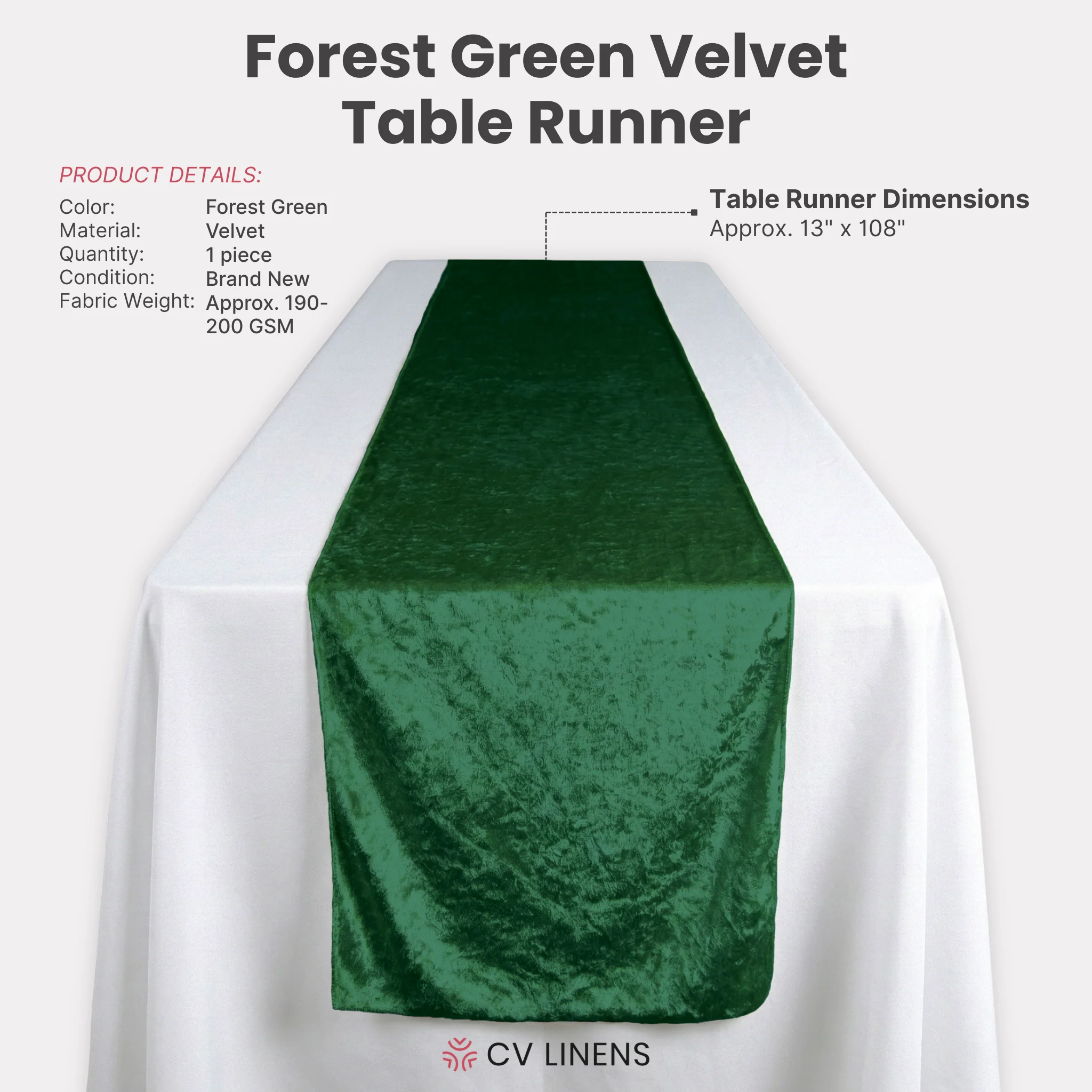 Velvet Table Runner - Forest Green - Image 4