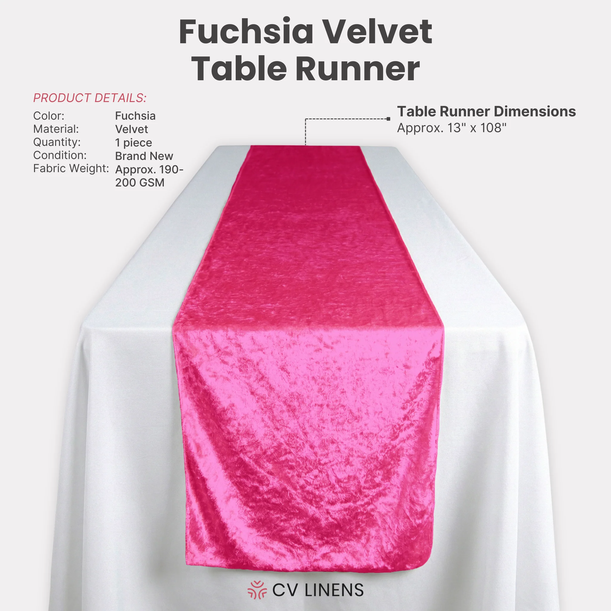 Velvet Table Runner - Fuchsia - Image 3