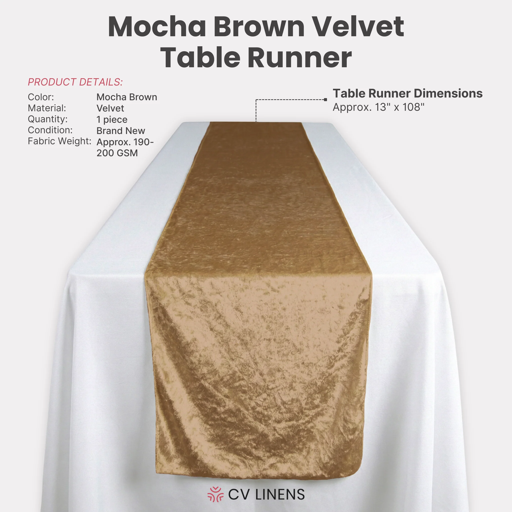 Velvet Table Runner - Mocha Brown - Image 4