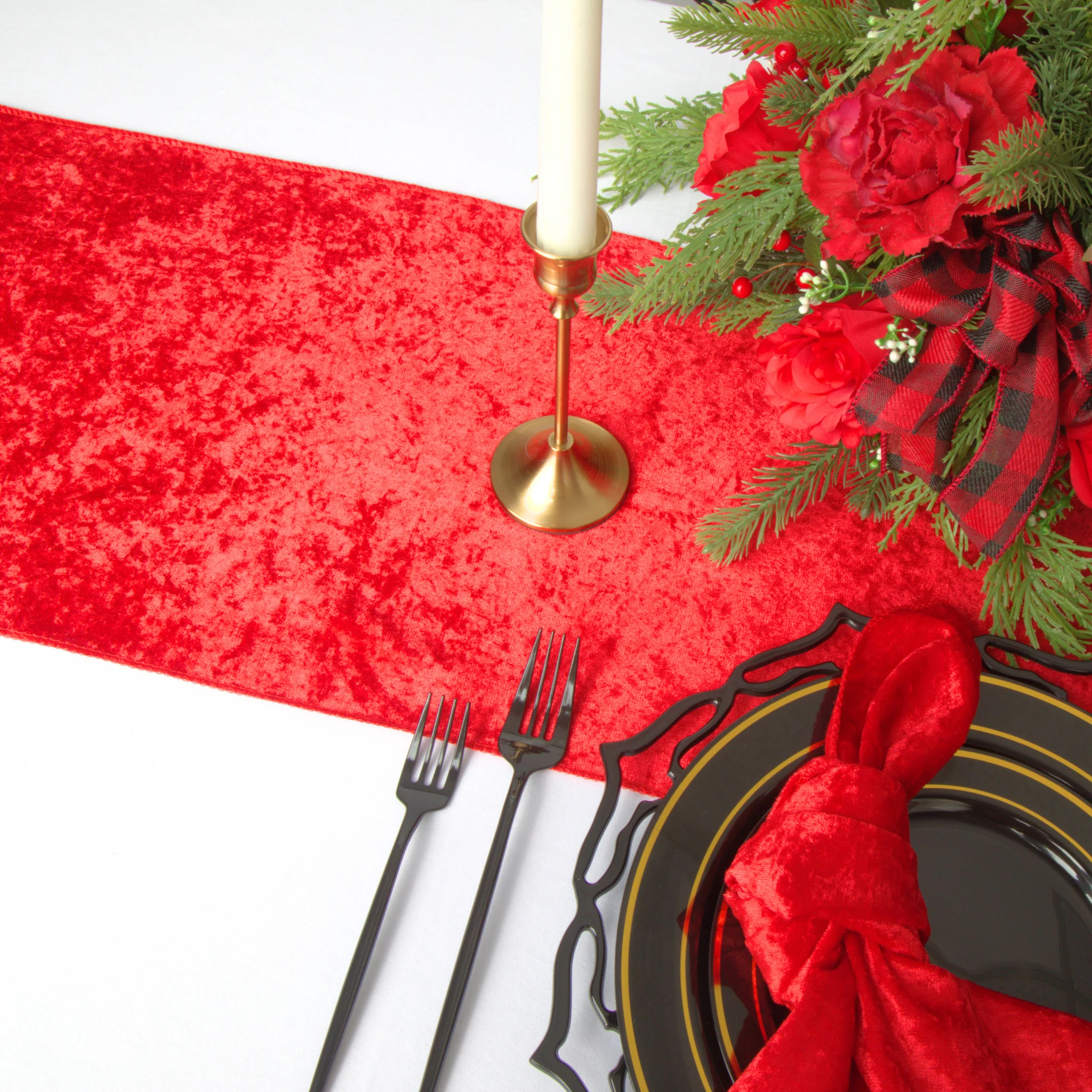 Velvet Table Runner - Red - Image 4