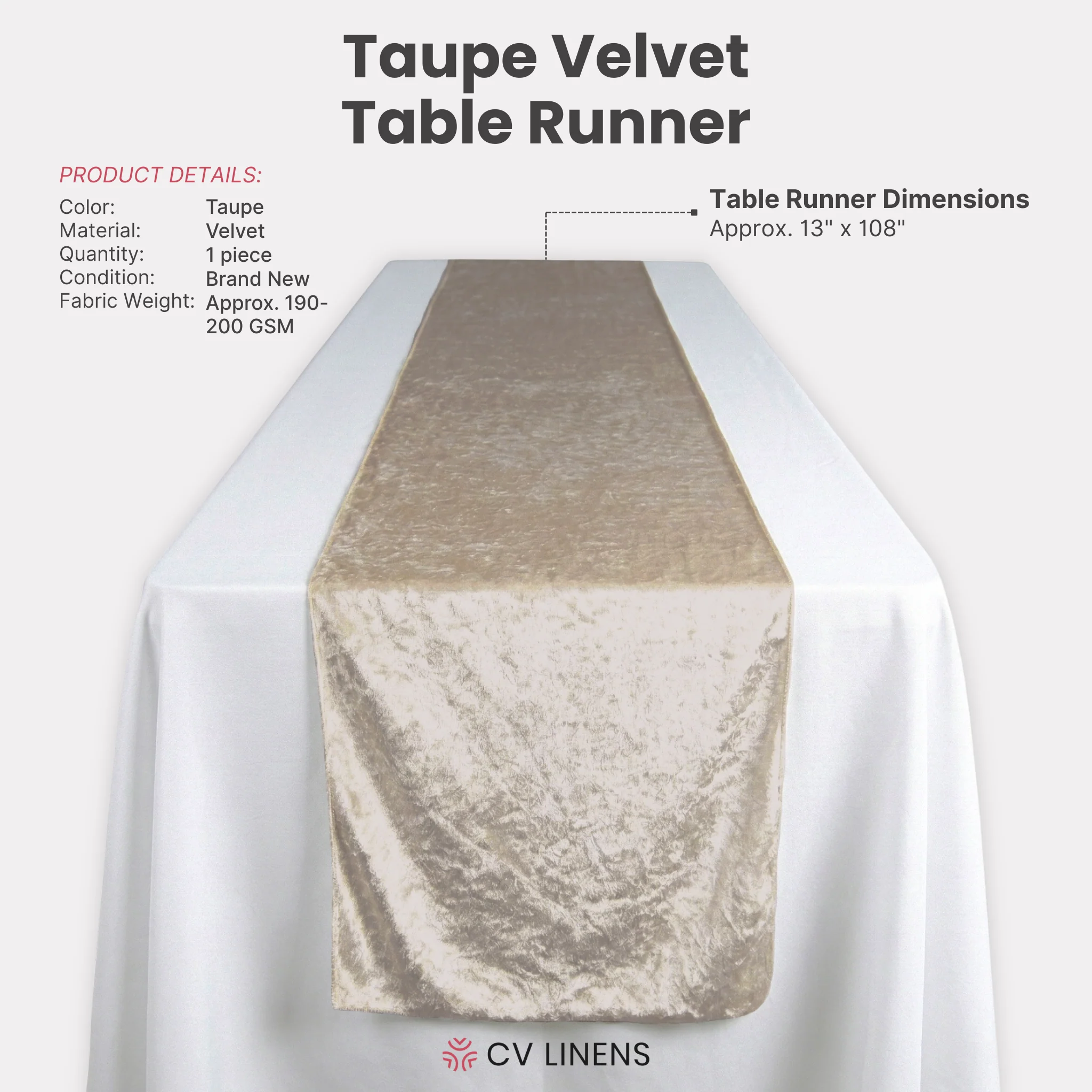 Velvet Table Runner - Taupe - Image 4