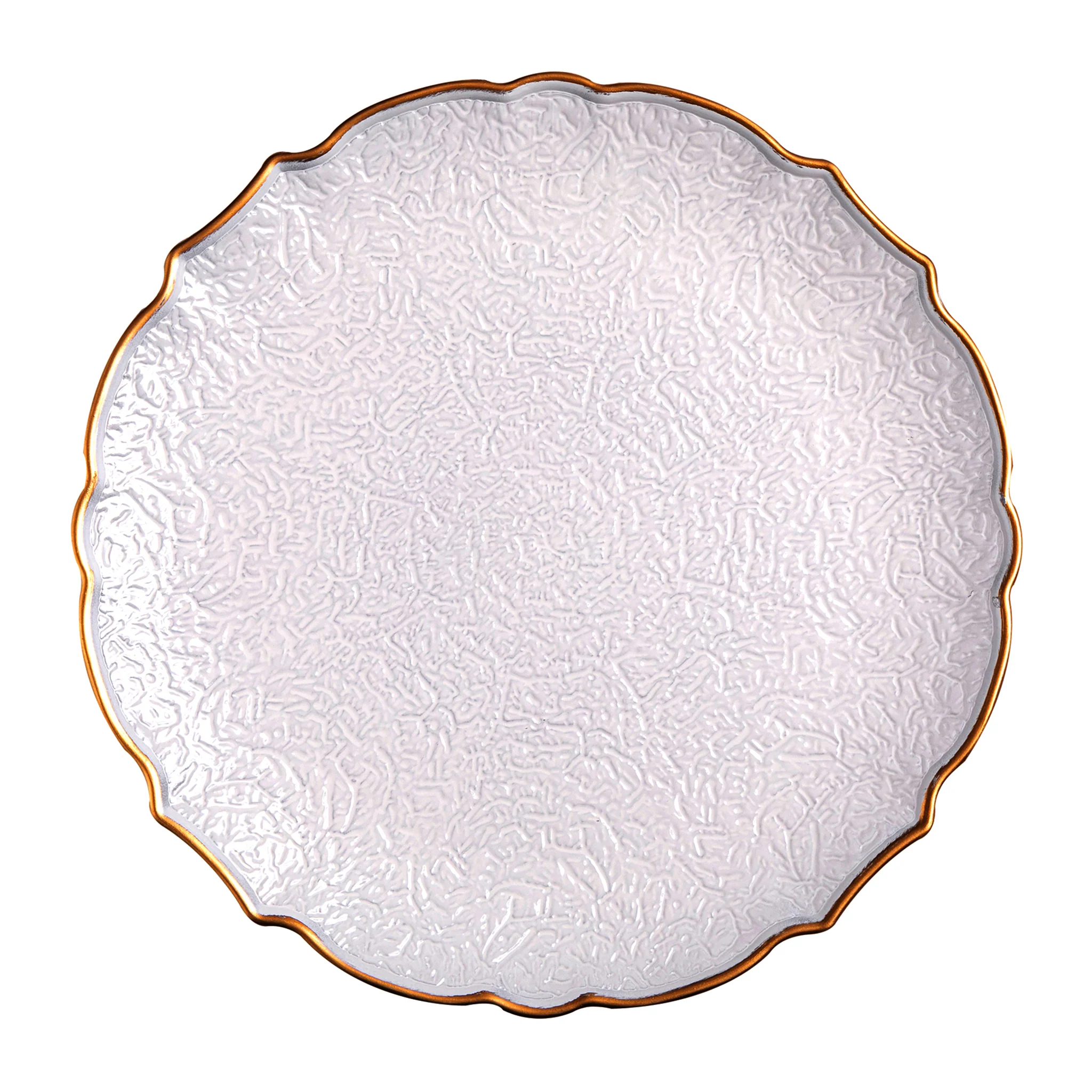 Victorian Embossed Acrylic Charger Plate - White Gold-Trimmed - Image 4