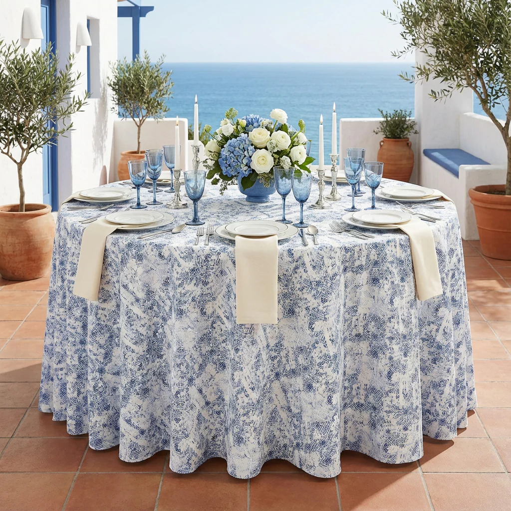 Vintage Mediterranean 120" Round Tablecloth - Image 2