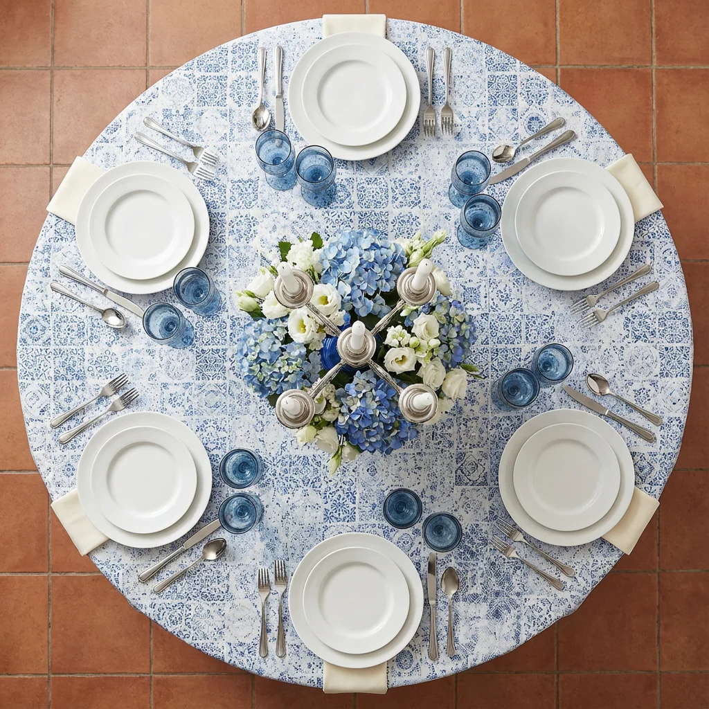 Vintage Mediterranean 120" Round Tablecloth - Image 3