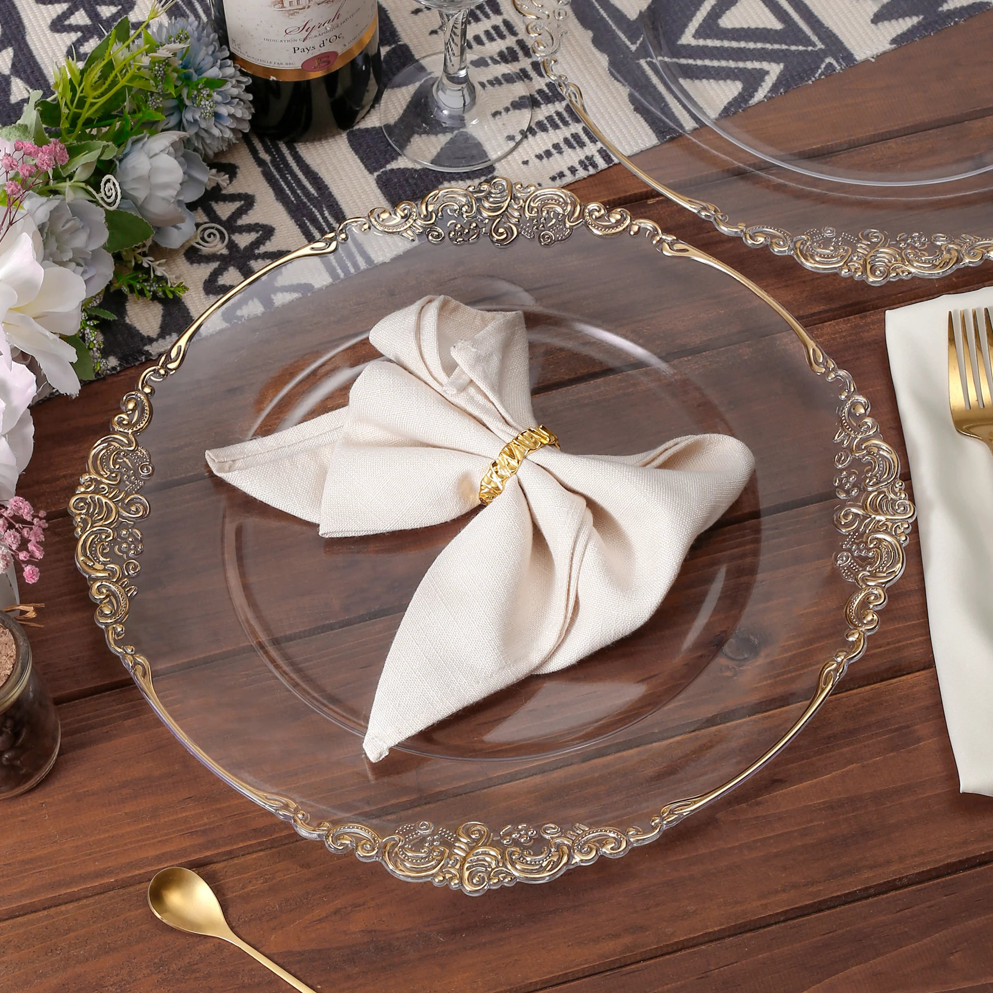 Vintage Round Charger Plate - Clear Gold-Trimmed - Image 4