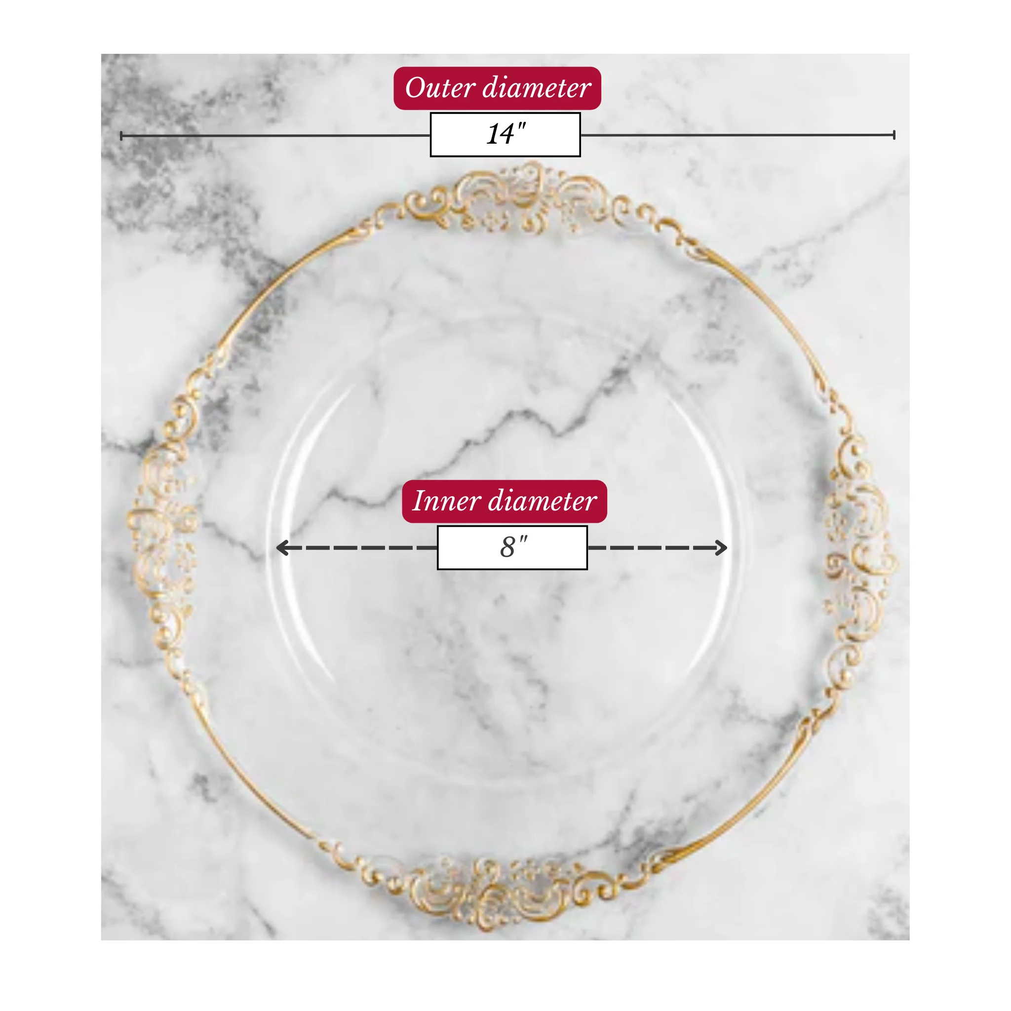 Vintage Round Charger Plate - Clear Gold-Trimmed - Image 5