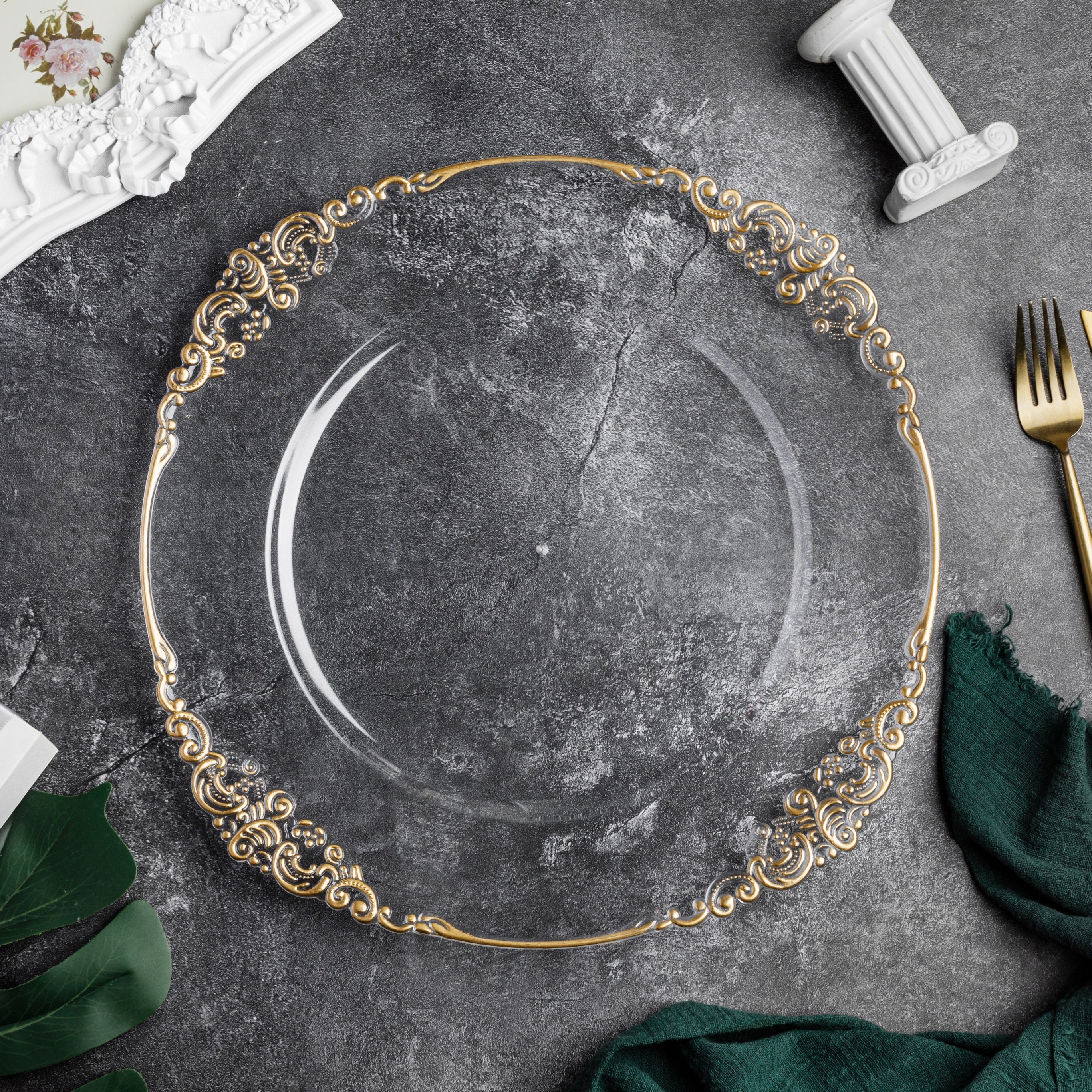 Vintage Round Charger Plate - Clear Gold-Trimmed - Image 6