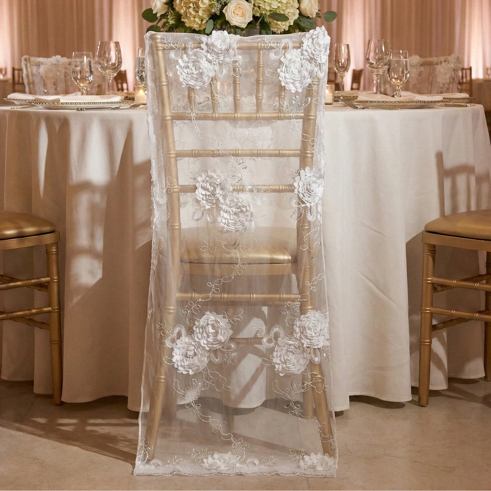 Vintage Veil Chiavari Chair Full Back Cover - White