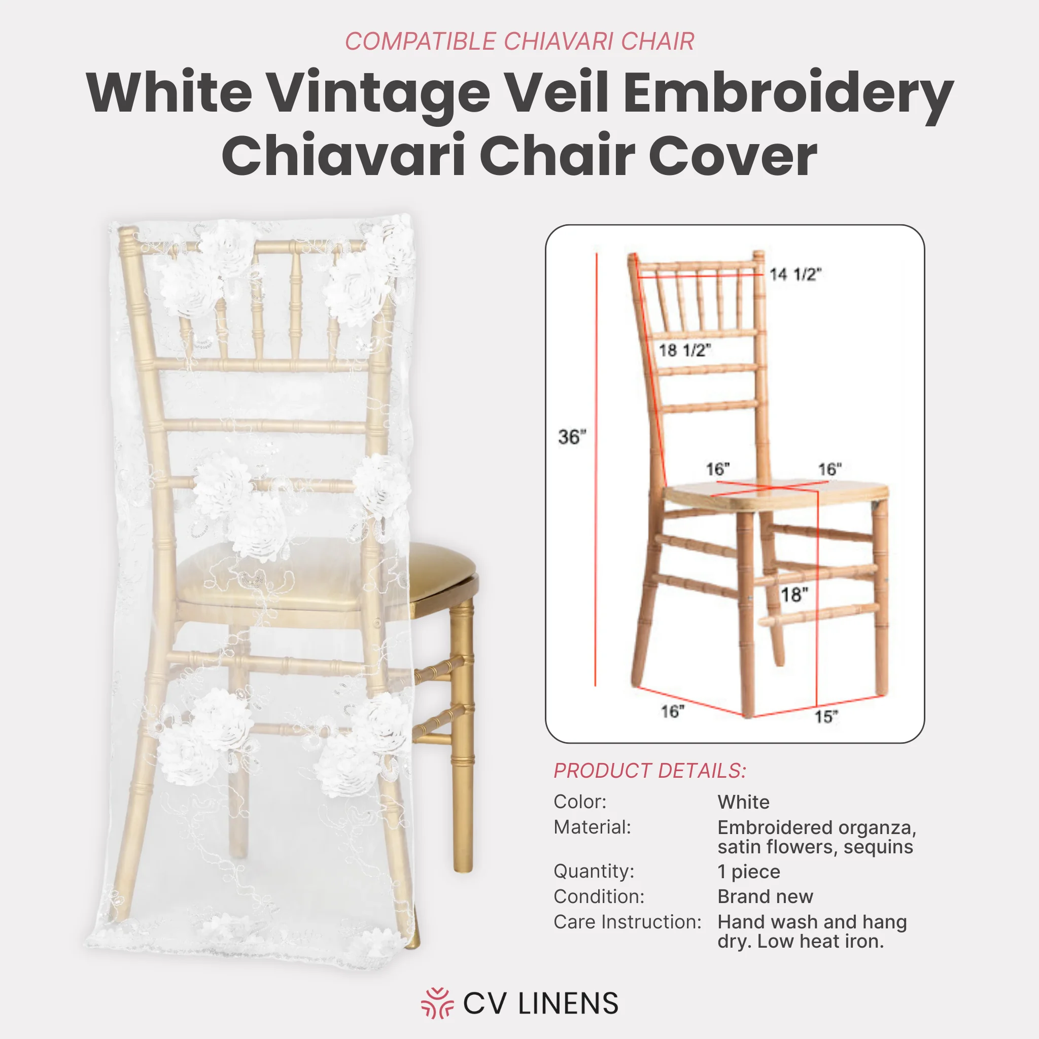Vintage Veil Chiavari Chair Full Back Cover - White - Image 5
