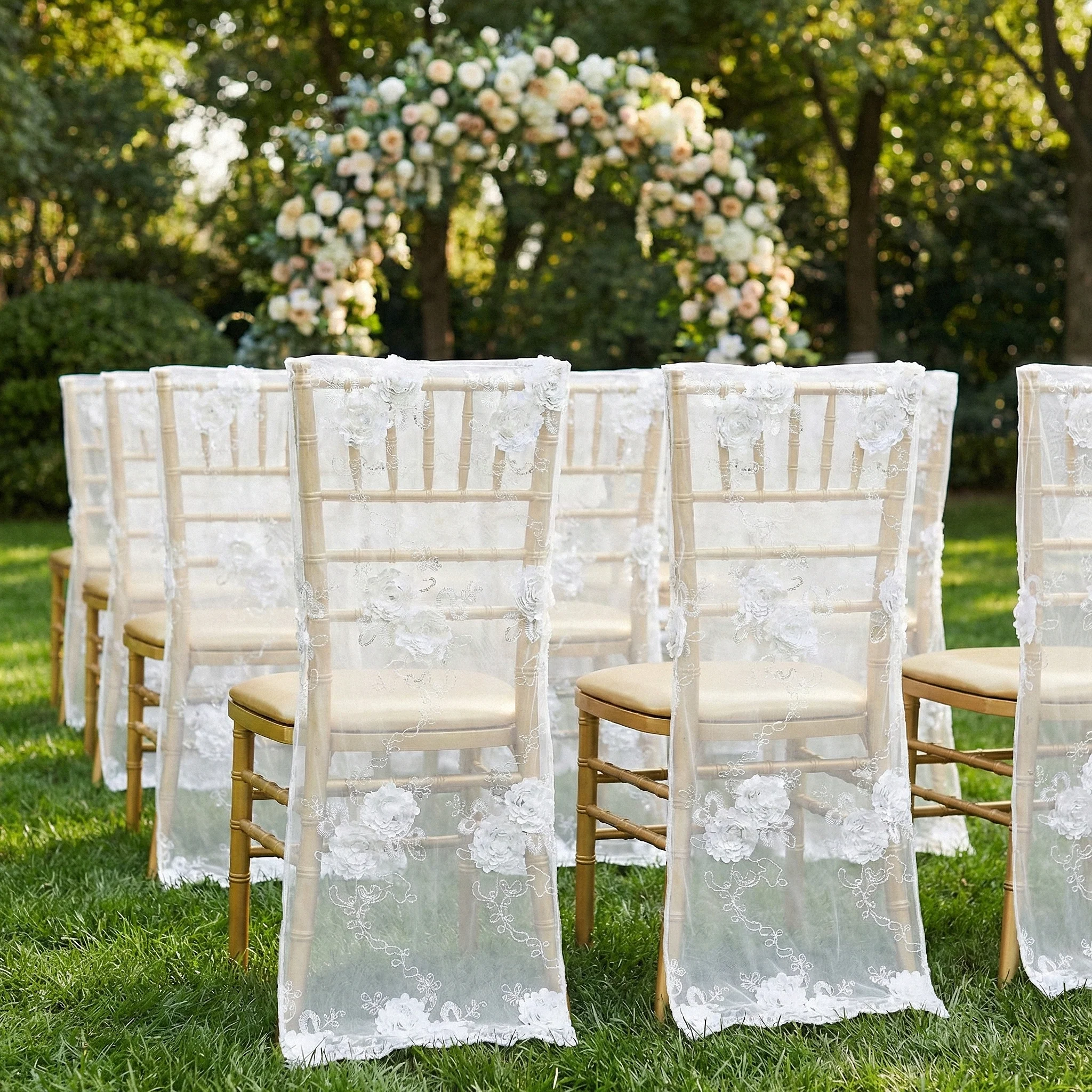 Vintage Veil Chiavari Chair Full Back Cover - White - Image 6