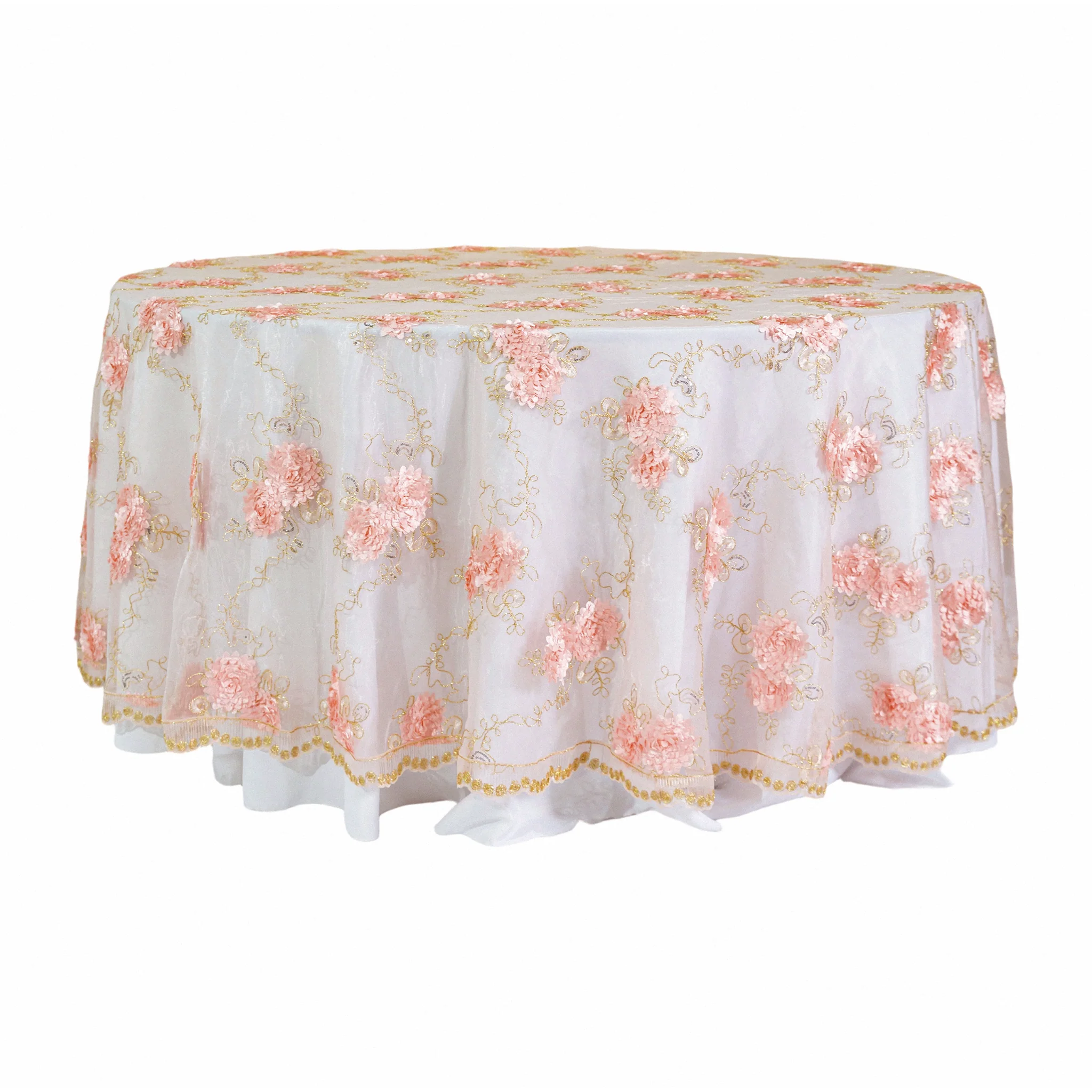 Vintage Veil Embroidery 108" Round Tablecloth/Overlay Topper - Blush/Rose Gold