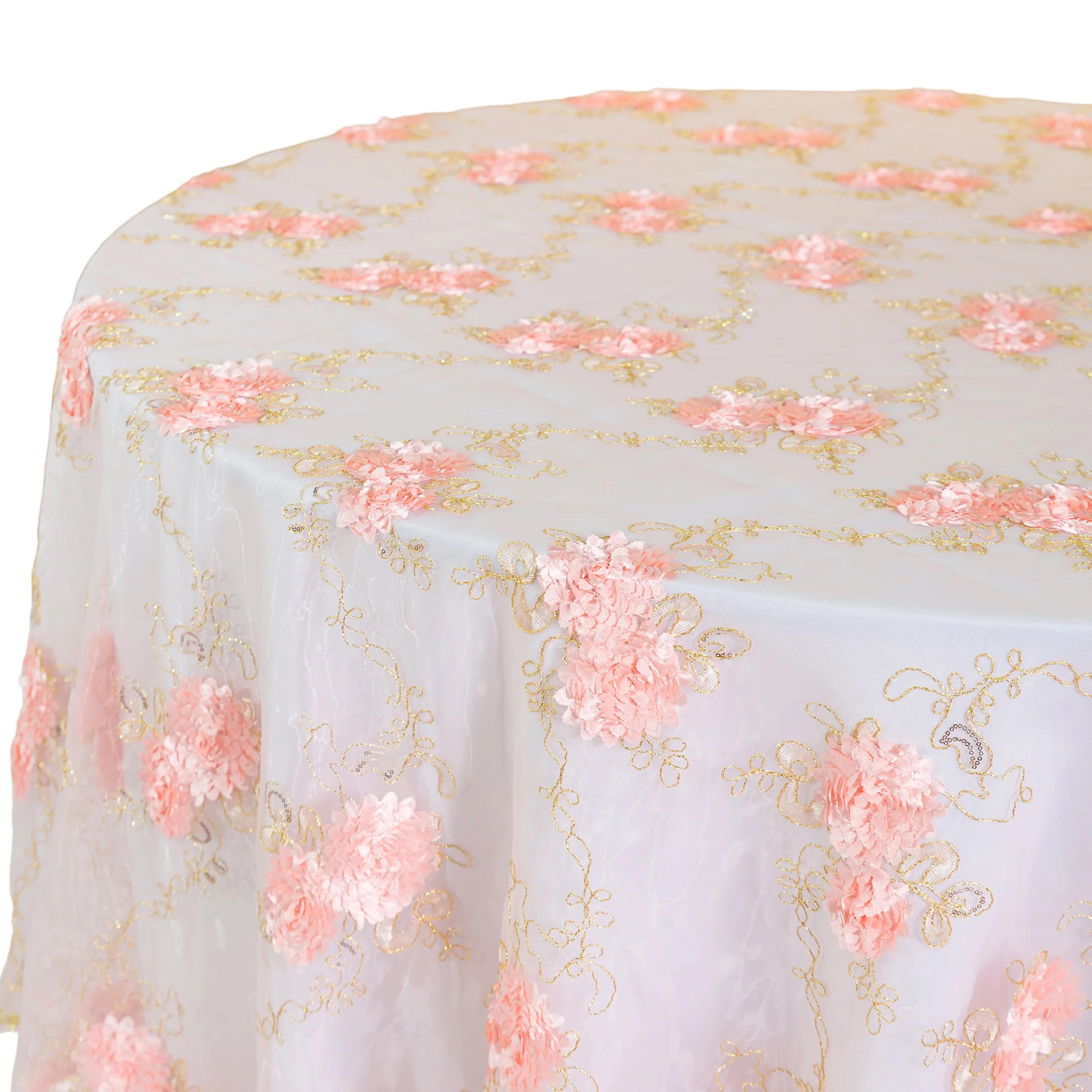 Vintage Veil Embroidery 108" Round Tablecloth/Overlay Topper - Blush/Rose Gold - Image 6