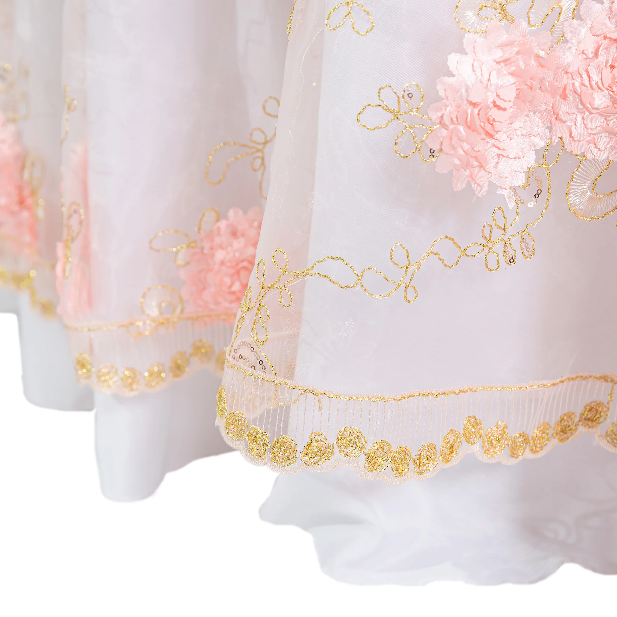 Vintage Veil Embroidery 108" Round Tablecloth/Overlay Topper - Blush/Rose Gold - Image 7