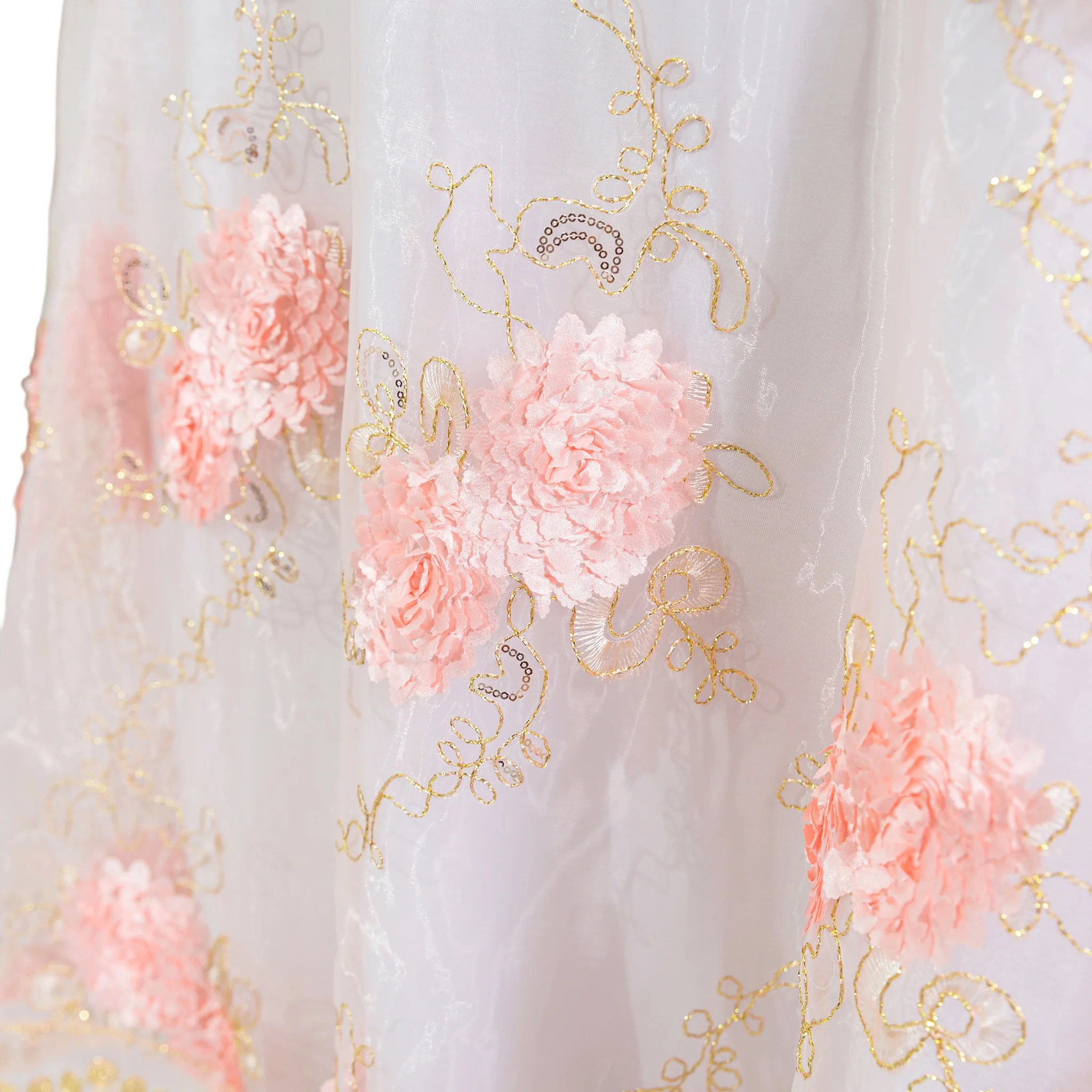 Vintage Veil Embroidery 108" Round Tablecloth/Overlay Topper - Blush/Rose Gold - Image 8
