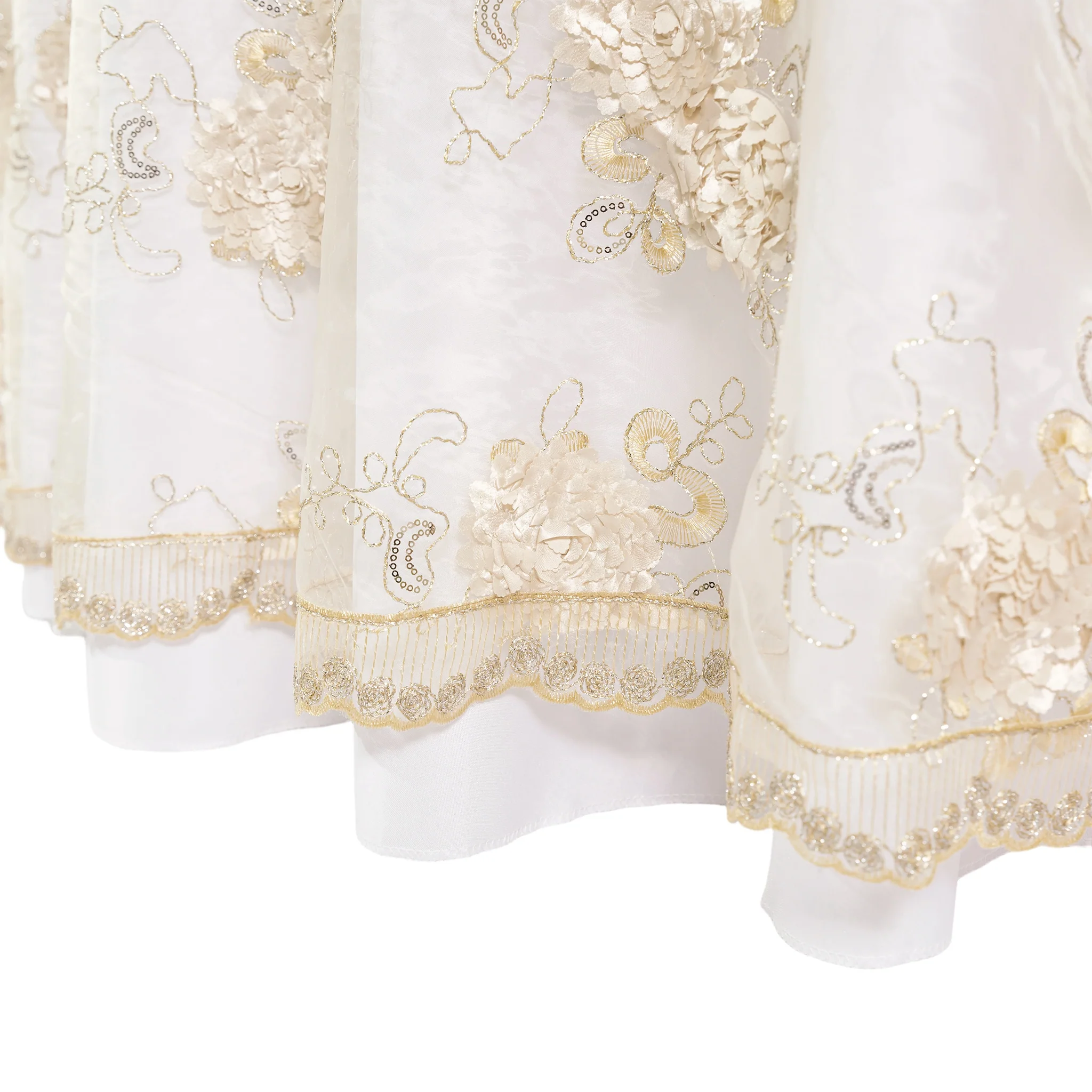 Vintage Veil Embroidery 108" Round Tablecloth/Overlay Topper - Champagne - Image 10