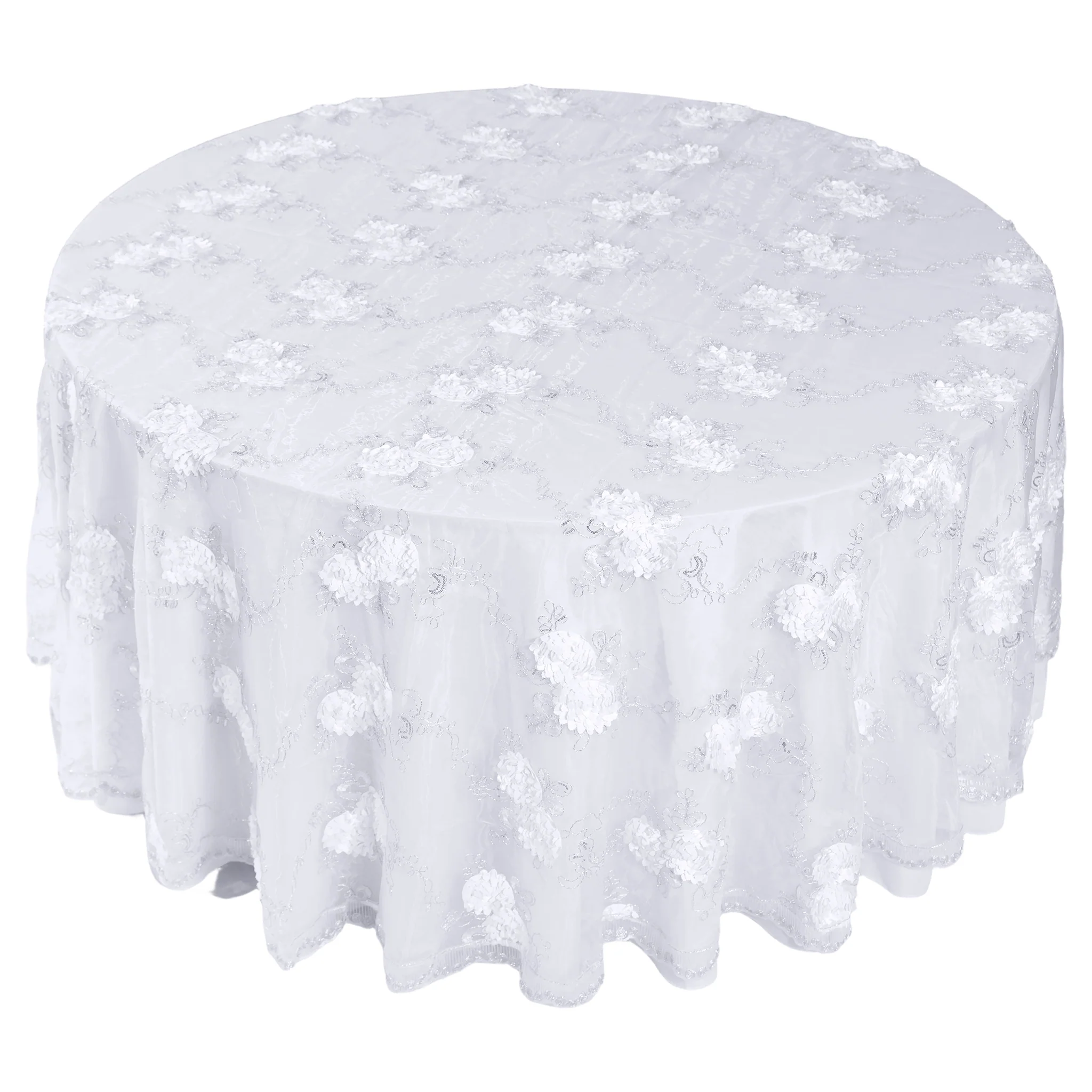 Vintage Veil Embroidery 108" Round Tablecloth/Overlay Topper - White - Image 10