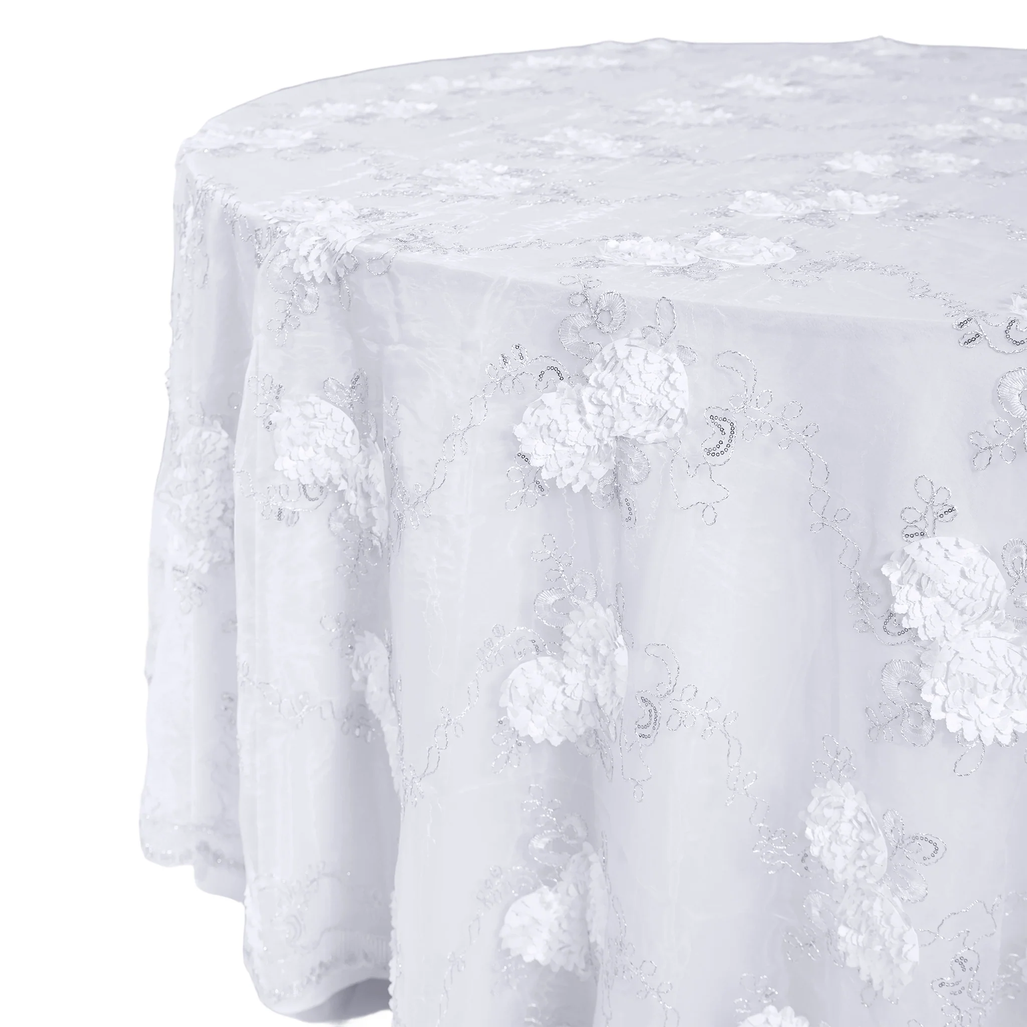 Vintage Veil Embroidery 120" Round Tablecloth/Overlay Topper - White - Image 2