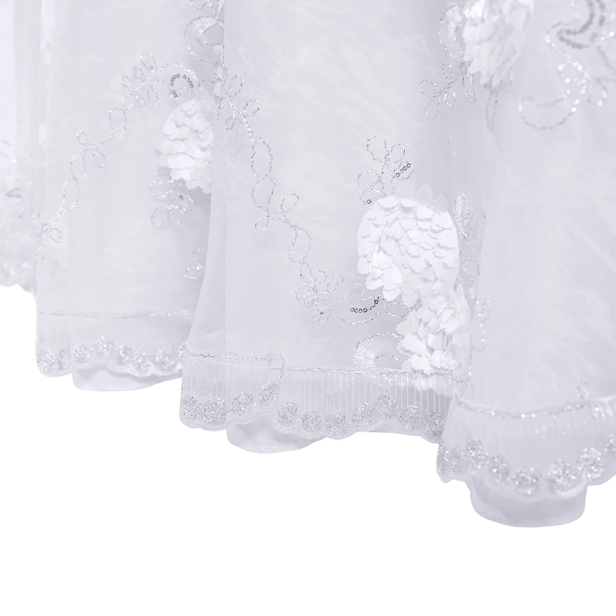 Vintage Veil Embroidery 120" Round Tablecloth/Overlay Topper - White - Image 3