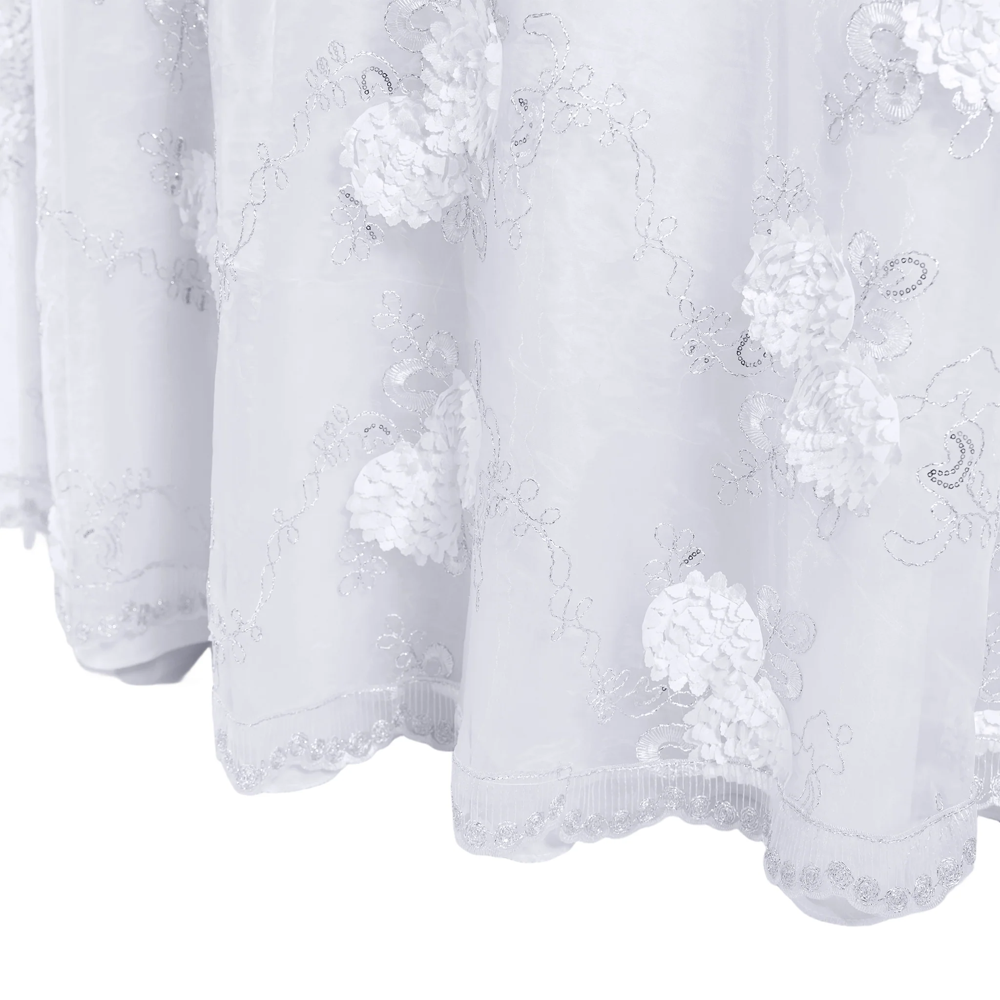 Vintage Veil Embroidery 120" Round Tablecloth/Overlay Topper - White - Image 4