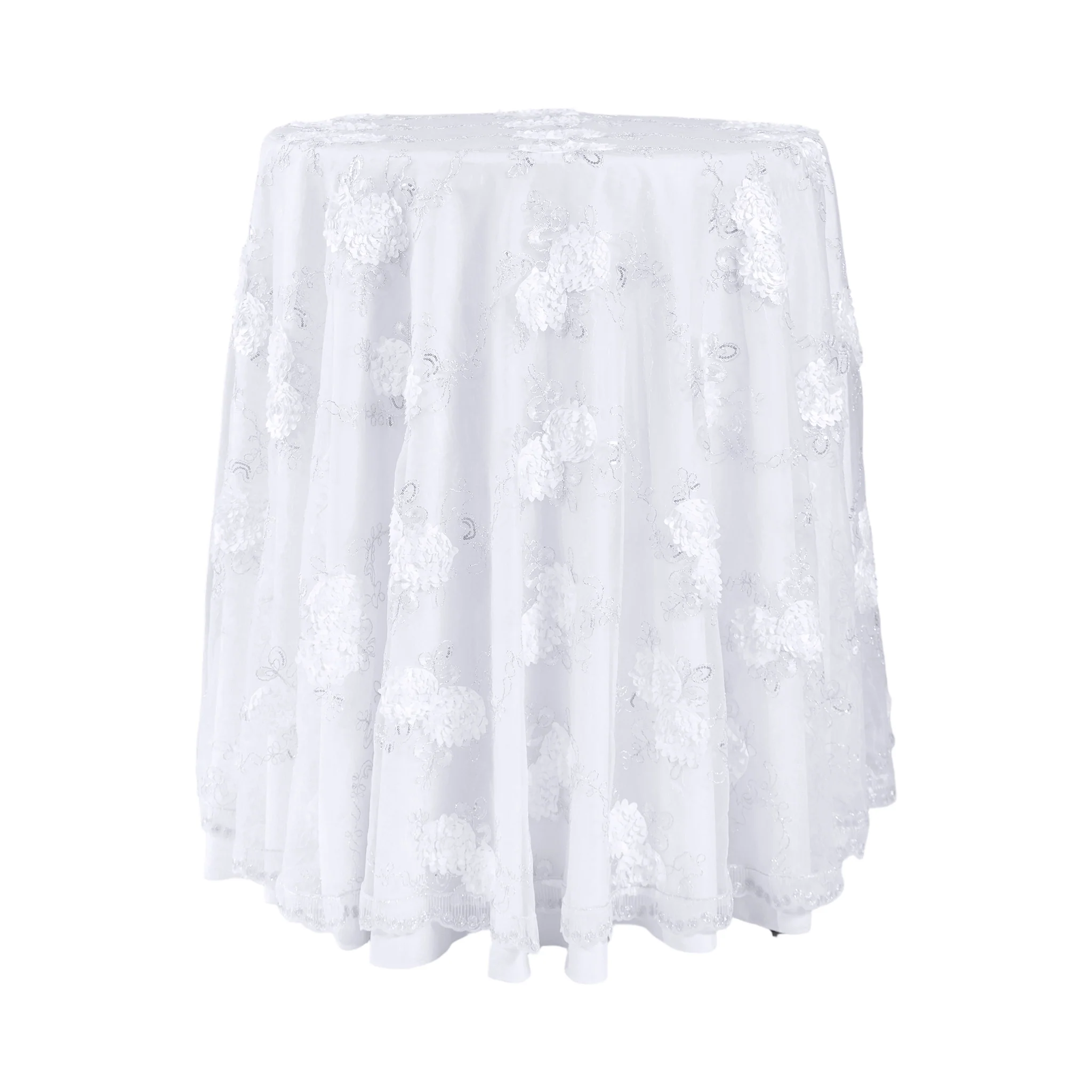 Vintage Veil Embroidery 120" Round Tablecloth/Overlay Topper - White - Image 7