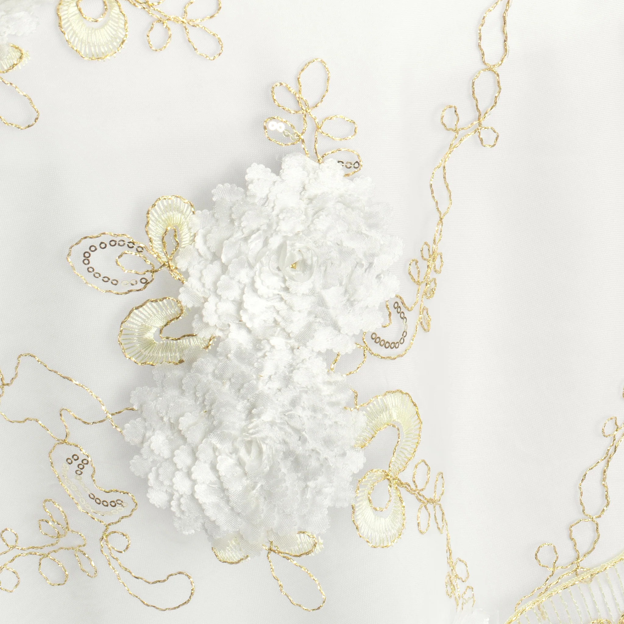 Vintage Veil Embroidery 90"x90" Square Table Overlay Topper - Gold & Ivory - Image 2
