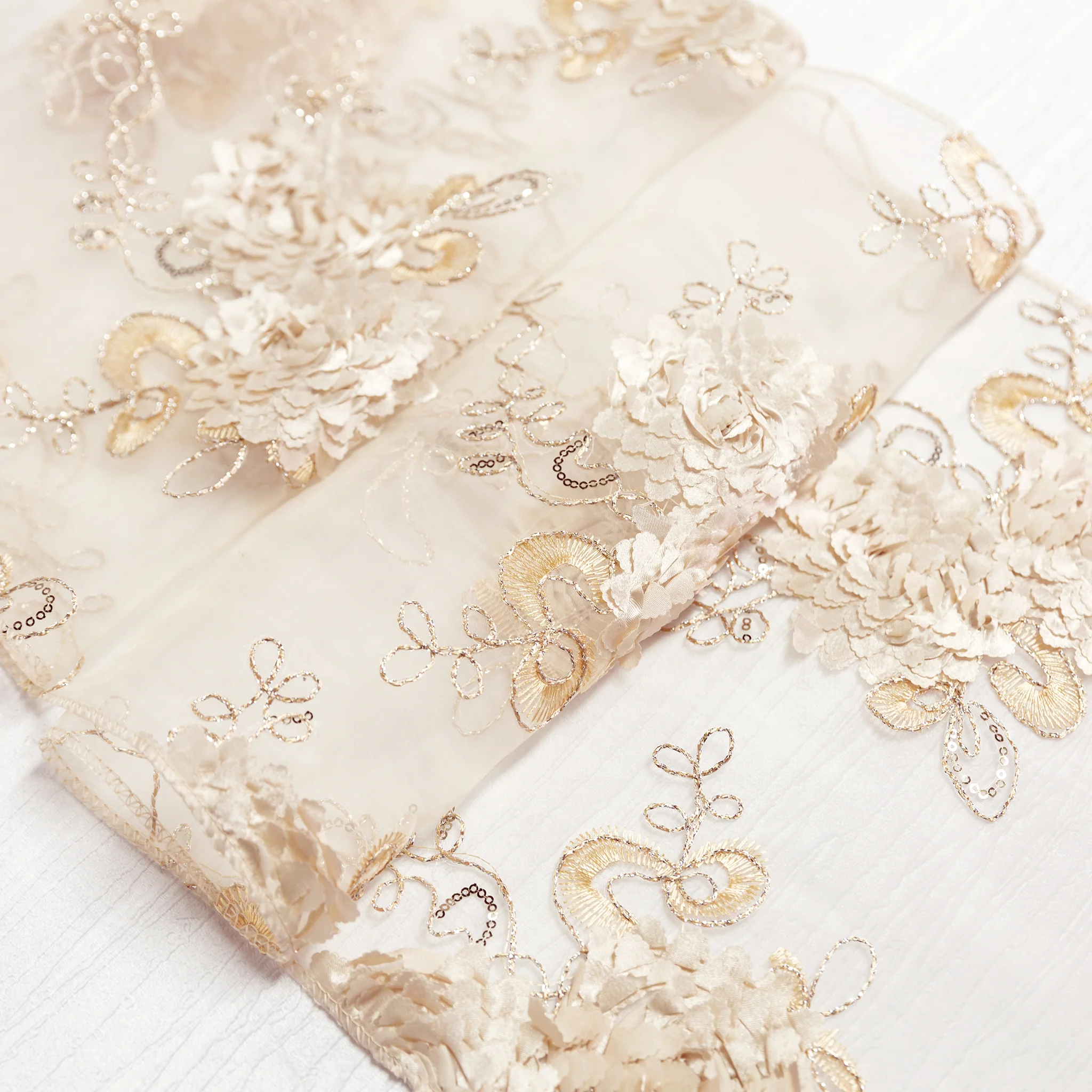 Vintage Veil Embroidery Table Runner - Champagne - Image 2